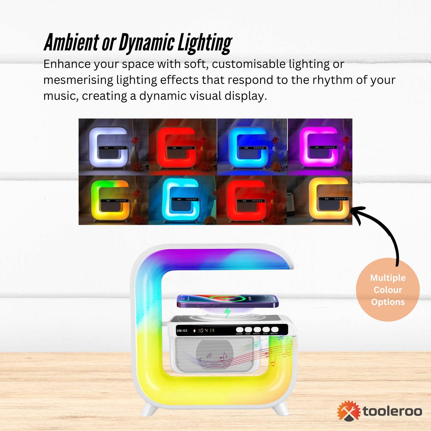 Bluetooth Rechargeable Speaker - Wireless Phone Charging LED Lamp Alarm Clock-4