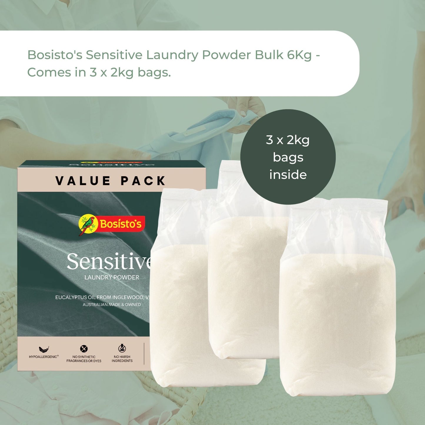 Bosisto's 6Kg Senstive Laundry Powder Refill - Eco Eucalyptus Washing Detergent-3