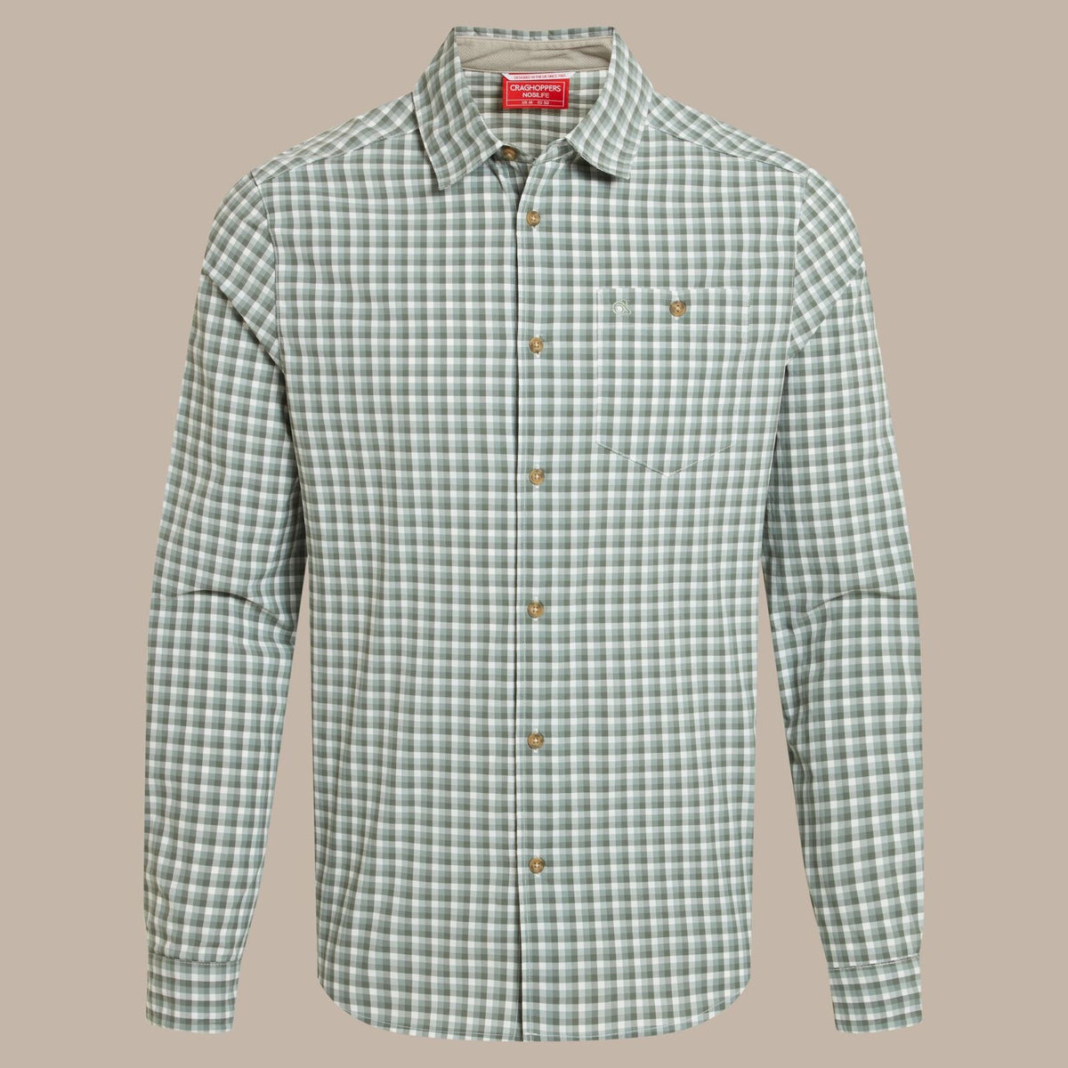 Craghoppers NosiLife Nuoro Check Long Sleeve Shirt in Lichen Green / Ecru Check