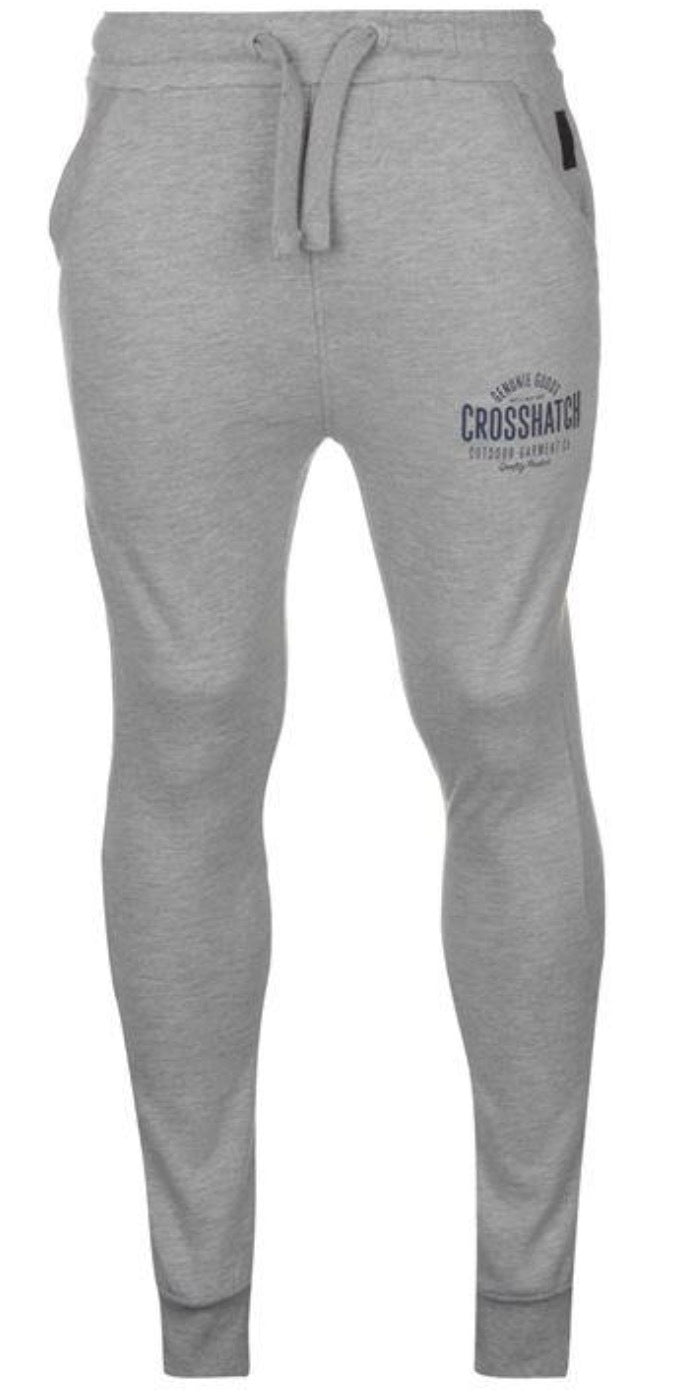 CROSSHATCH Seton Skinny Track Pants Slim Trousers Cotton Gym Trackies Joggers - Light Grey