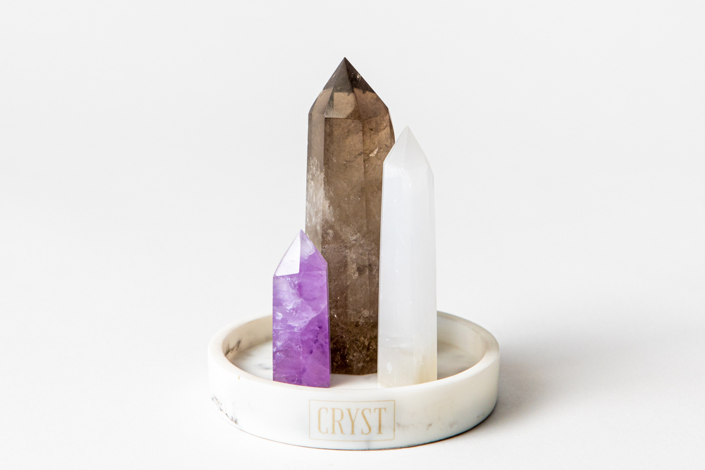 Calm Mind Crystal Trio - Selenite, Smoky Quartz + Amethyst-3