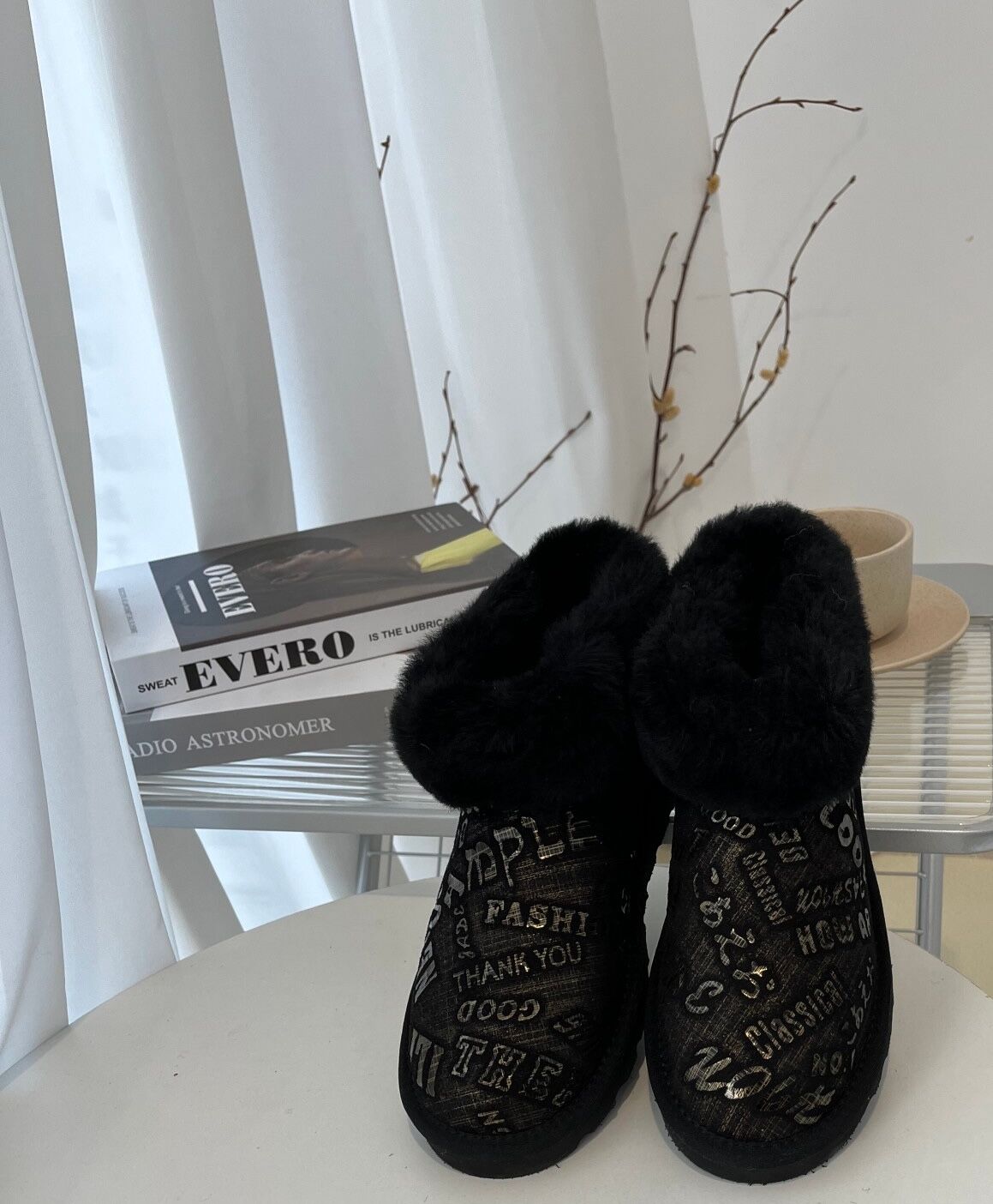 Womens Australian Sheepskin Wool Fur Mini UGG Ankle Boots in Gold Black-3