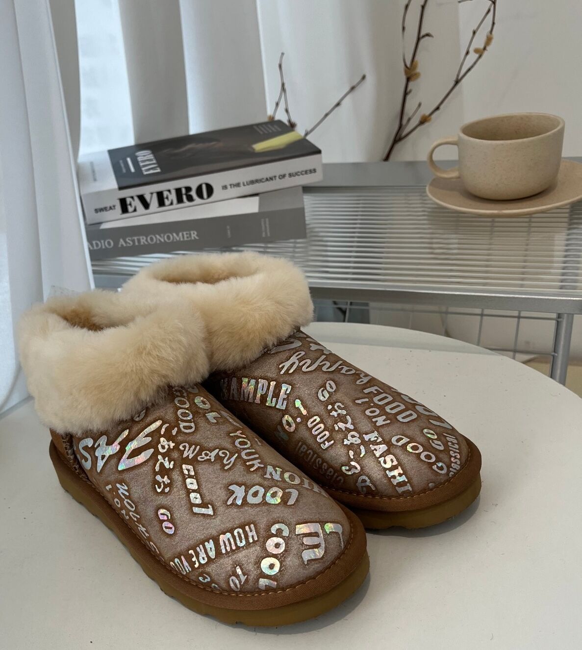 Womens Australian Sheepskin Wool Fur Mini UGG Ankle Boots in Metallic Chestnut-4