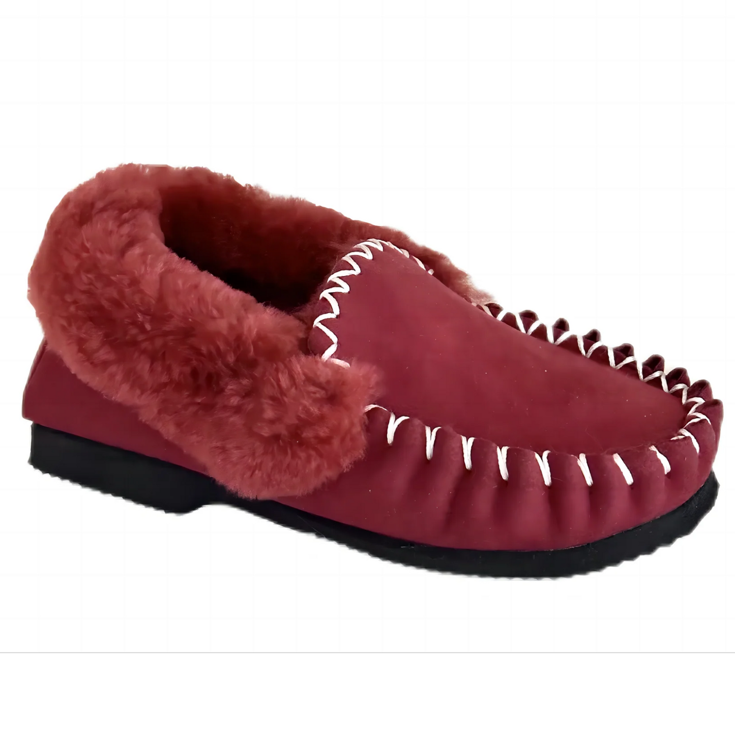 100% Australian Merino Sheepskin Moccasins Slippers Winter Casual Genuine Slip On UGG - Burgundy-3