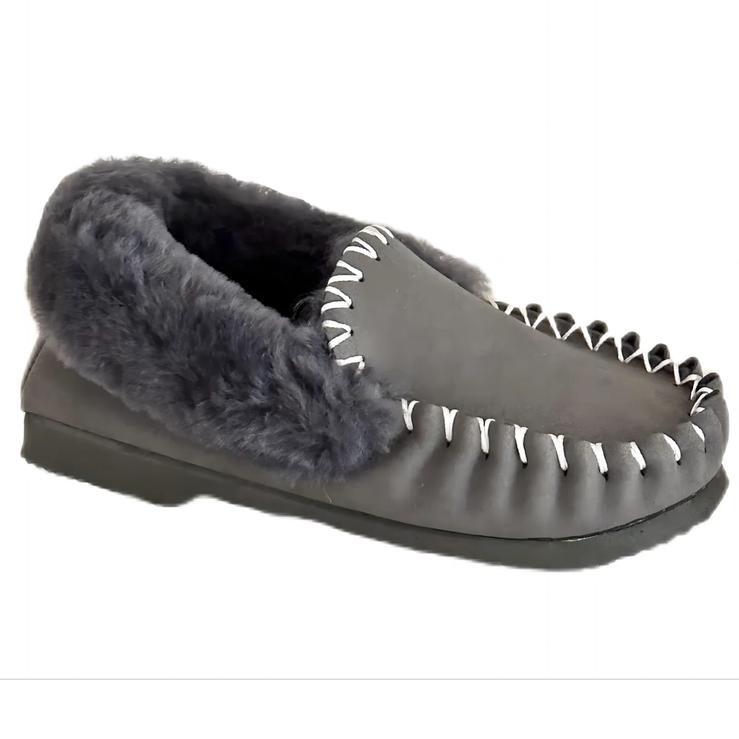 100% Australian Merino Sheepskin Moccasins Slippers Winter Casual Genuine Slip On UGG - Grey-0