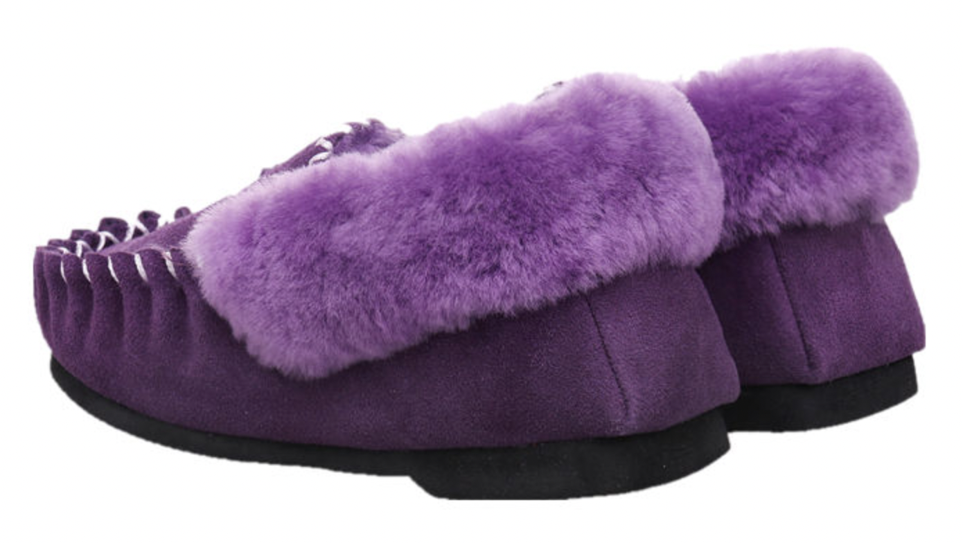 100% Australian Merino Sheepskin Moccasins Slippers Winter Casual Genuine Slip On UGG - Purple-3