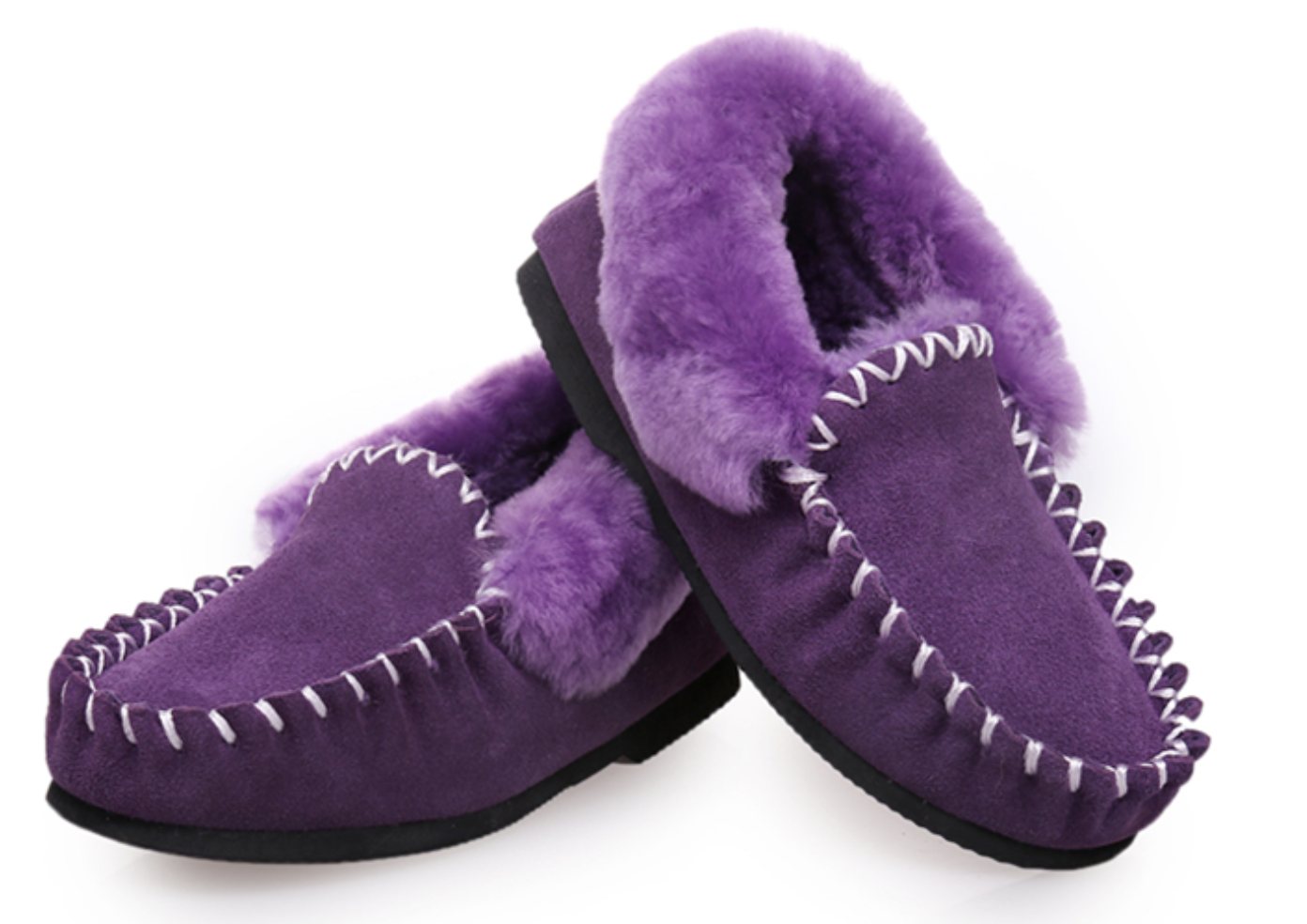 100% Australian Merino Sheepskin Moccasins Slippers Winter Casual Genuine Slip On UGG - Purple-0