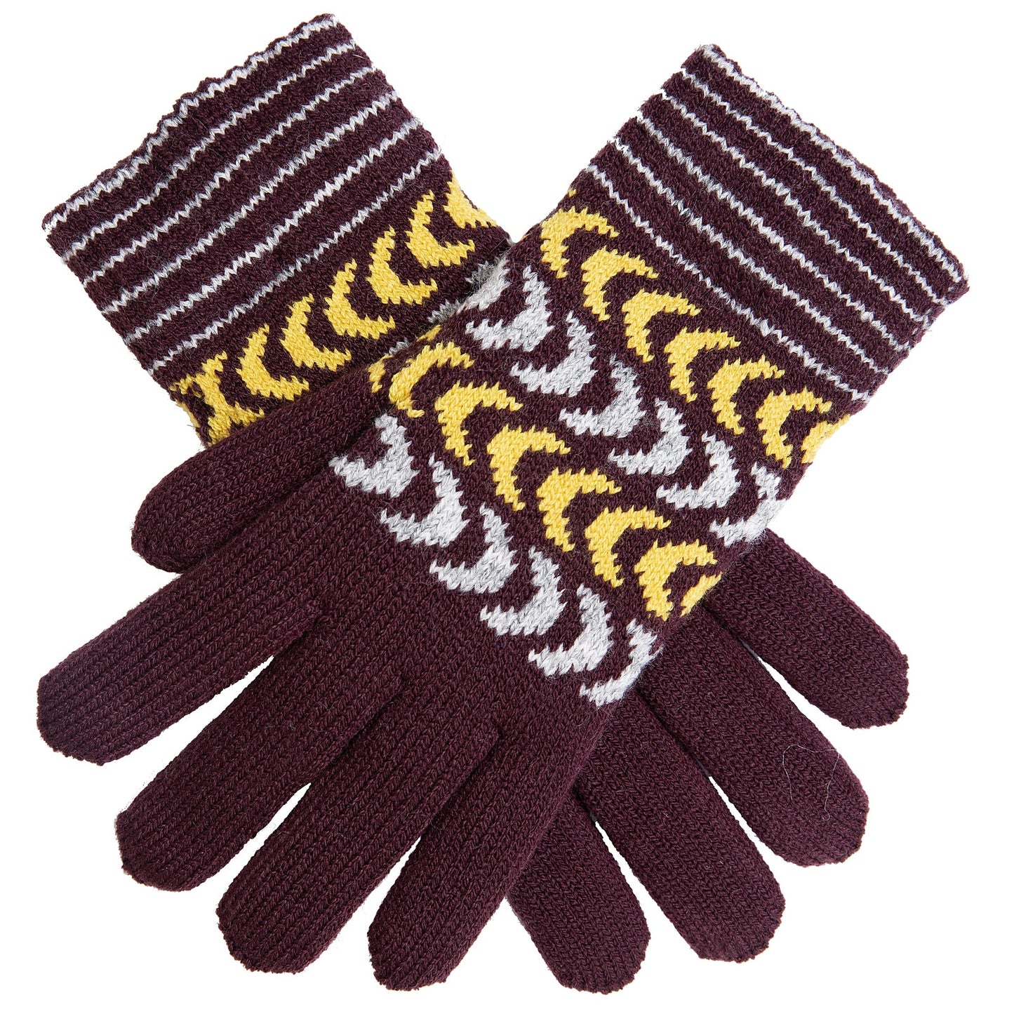 DENTS Ladies Womens Gloves Fleece Lined Warm Chevron Winter Ski - Plum/Grey/Ochre