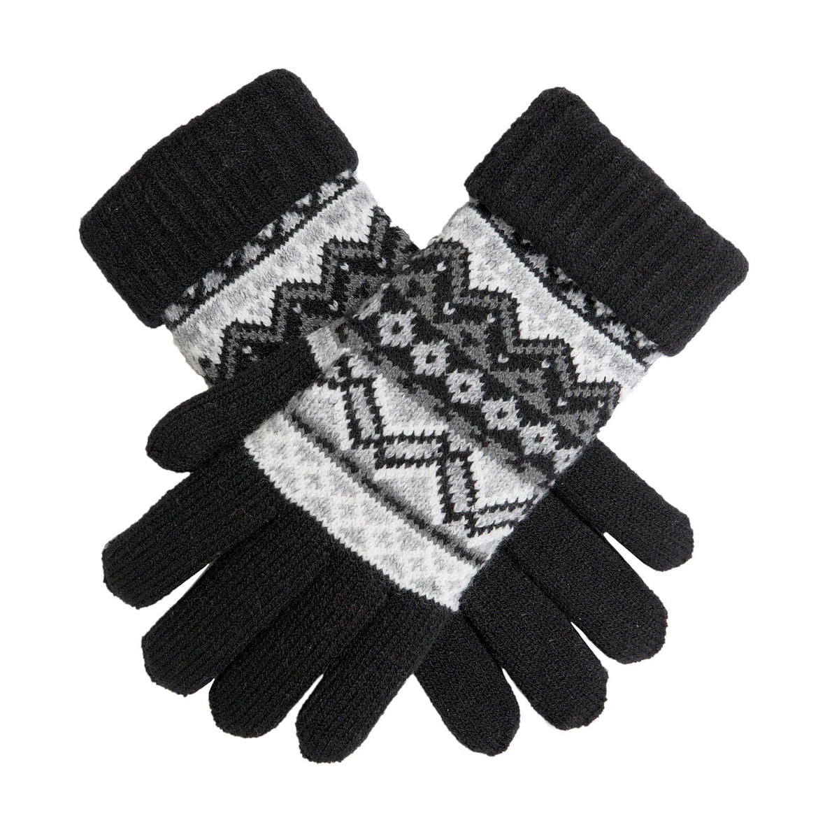 Dents Womens Fair Isle Knit Gloves Fleece Lined Winter Warm - Black/Winter White