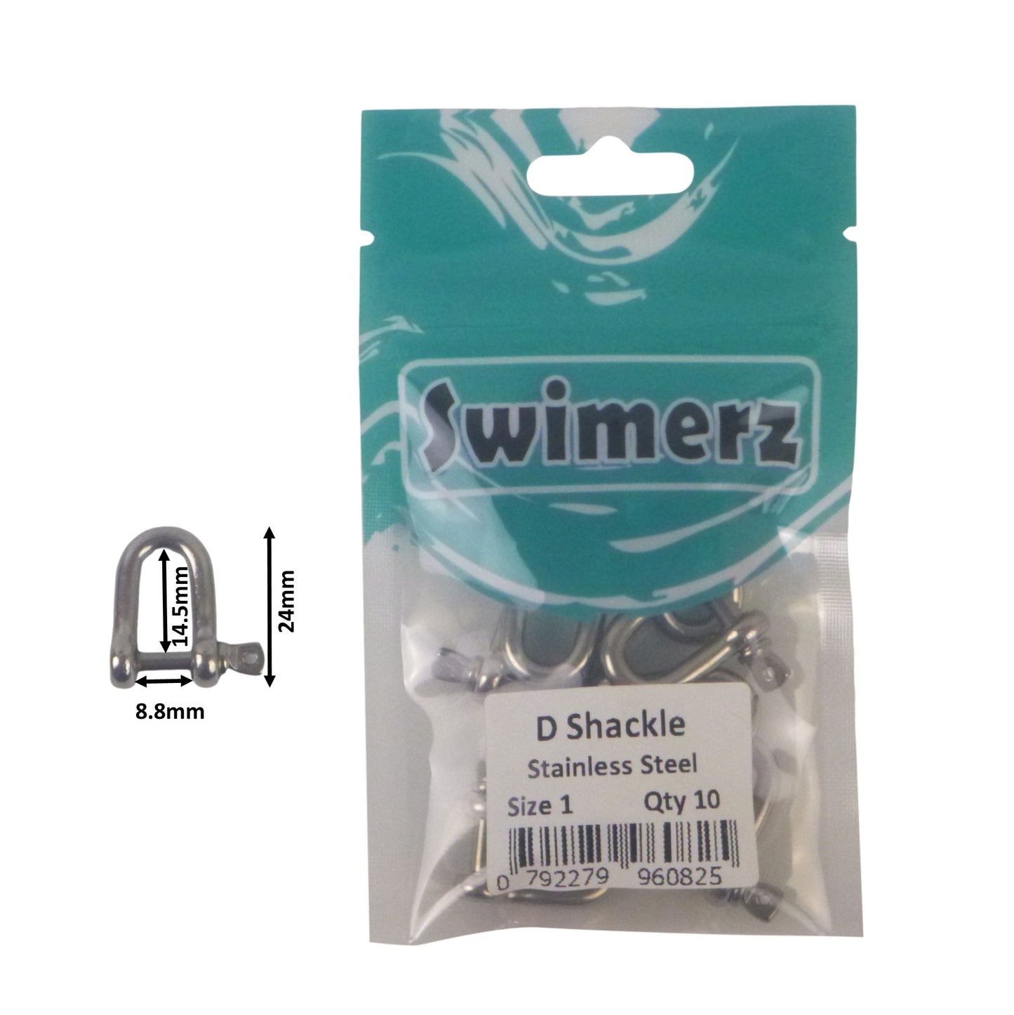 Swimerz Stainless Steel D Shackles, Size 1, 10 pack-1