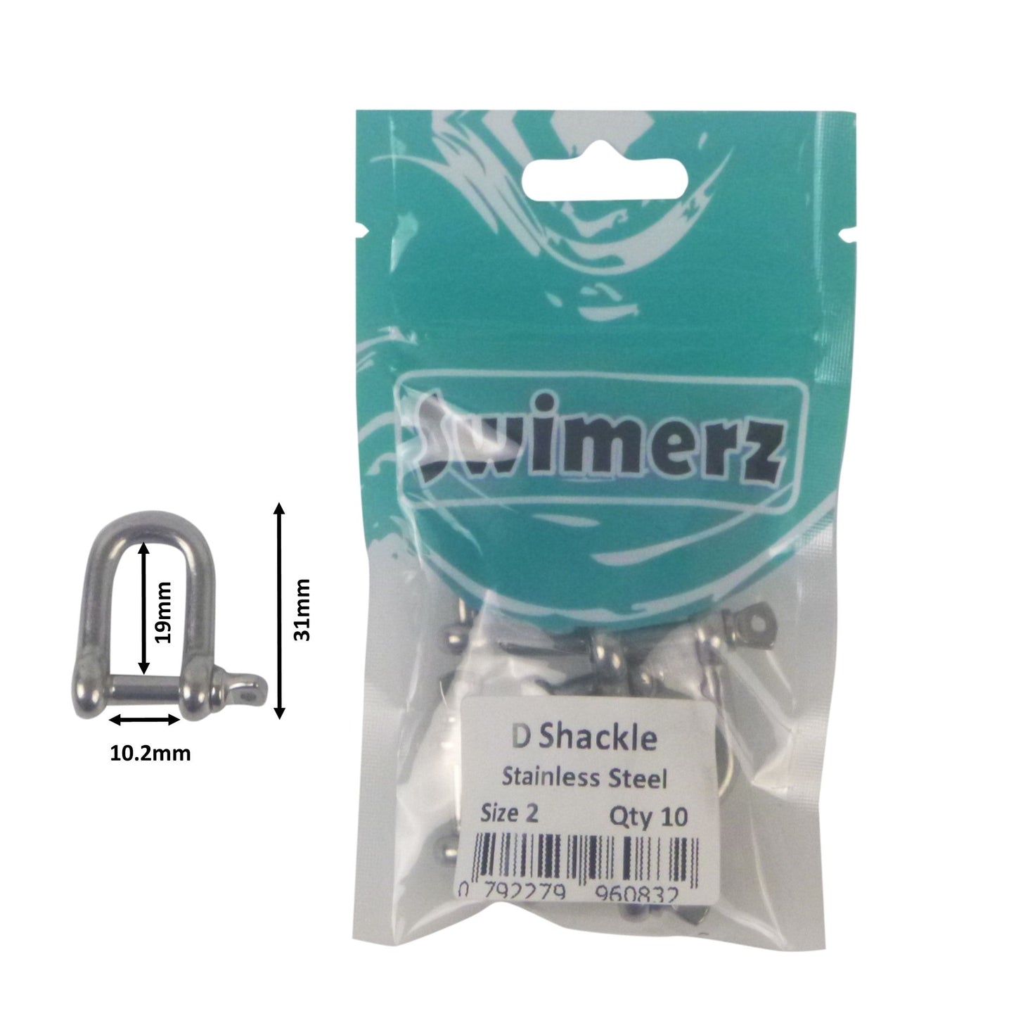 Swimerz Stainless Steel D Shackles, Size 2, 10 pack-1