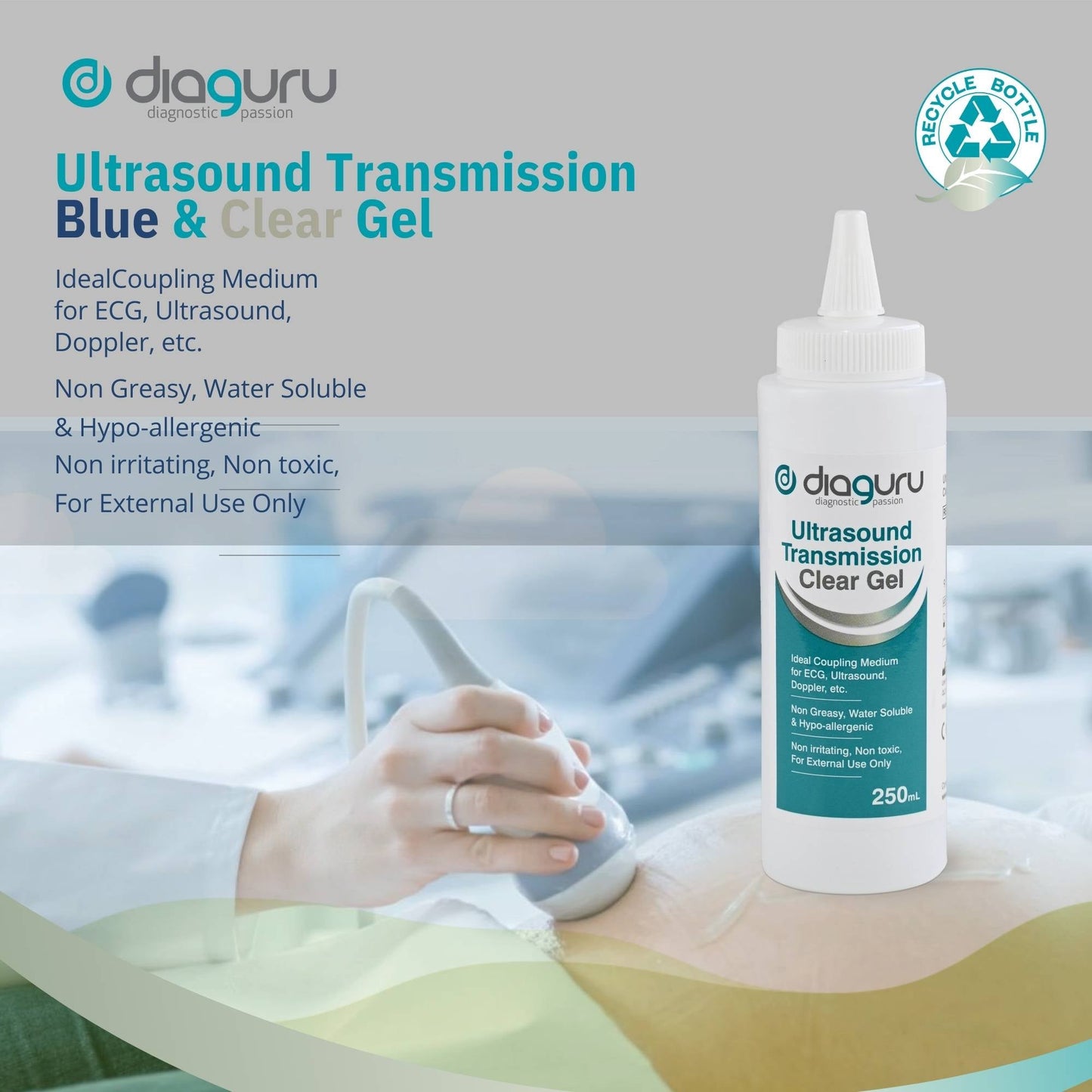 Diauguru 5x 250ml Ultrasound Sonogram Gel - Conductive Transmission ECG Doppler-1