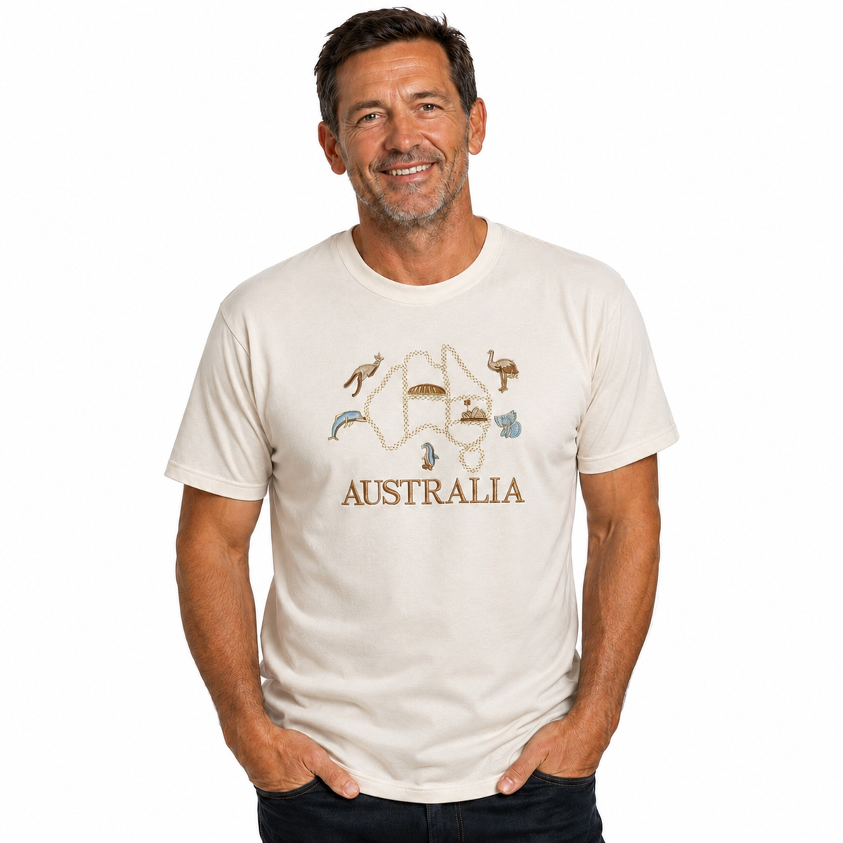 Adult Australia T Shirt Australia Day Souvenir Tee Top 100% Cotton in Cream