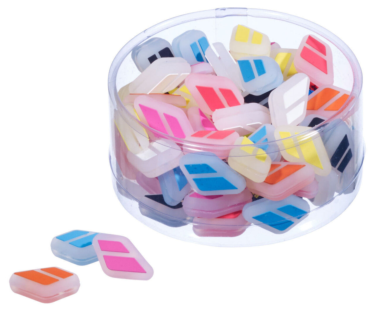 50x Babolat Tennis Racquet Flag Dampeners in Jar - Assorted Colour