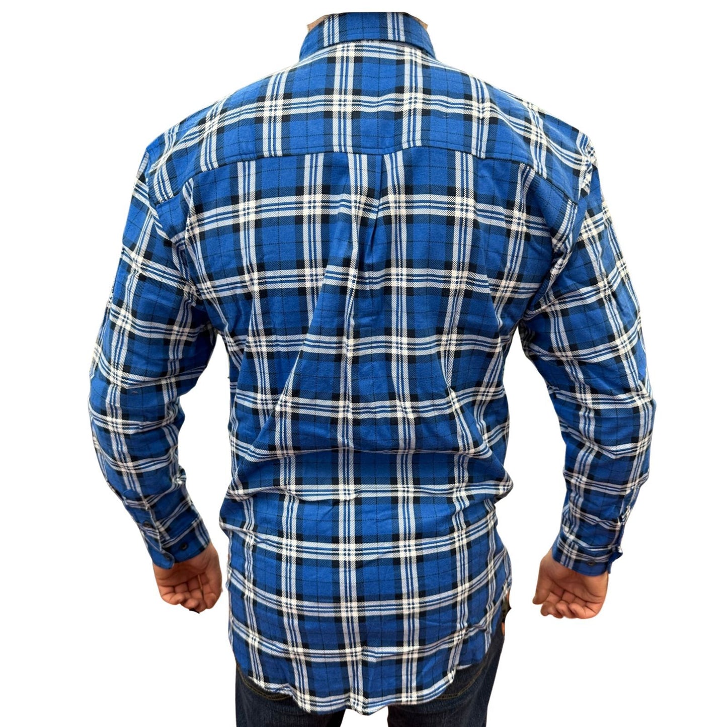 Mens Flannelette Long Sleeve Pullover Shirt 100% Cotton Flannel - Half Placket - Navy-3