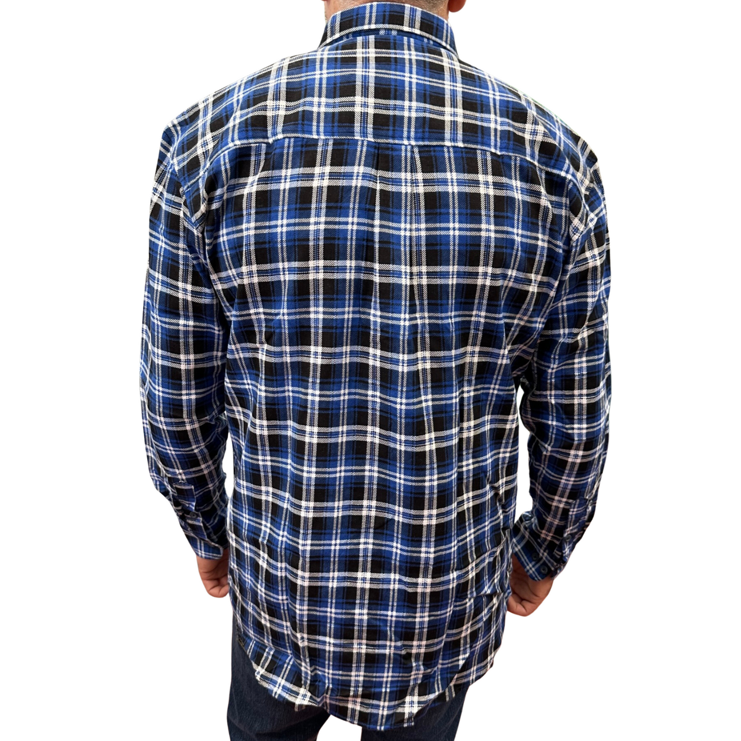 Mens Flannelette Long Sleeve Pullover Shirt 100% Cotton Flannel - Half Placket - Blue/Black-3