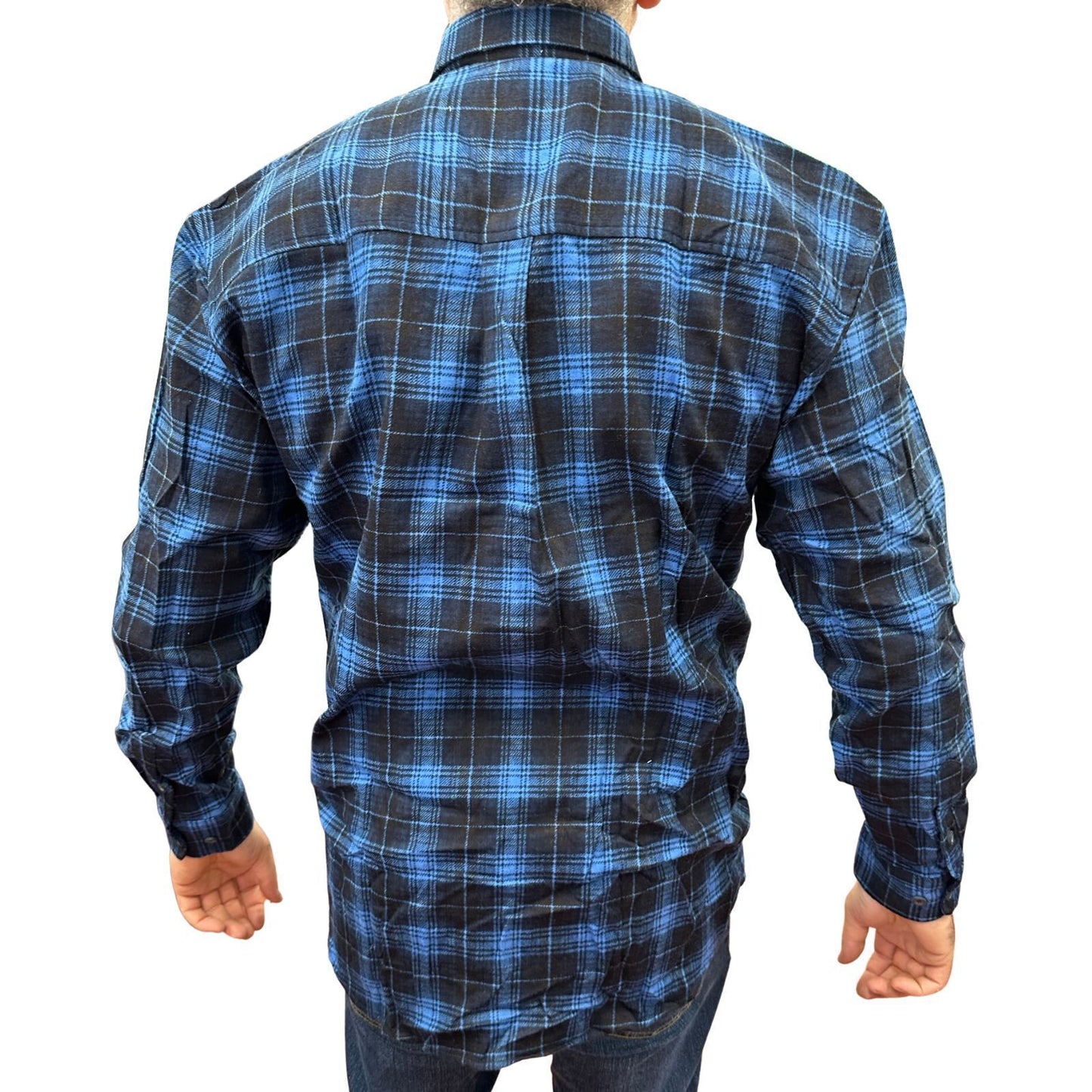 Mens Flannelette Long Sleeve Pullover Shirt 100% Cotton Flannel - Half Placket - Blue-3