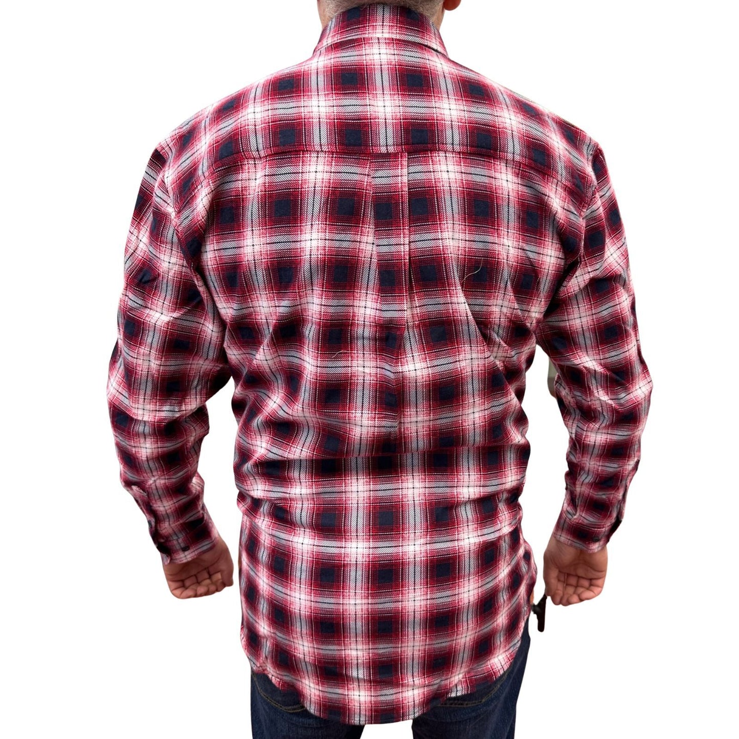Mens Flannelette Long Sleeve Pullover Shirt 100% Cotton Flannel - Half Placket - Red/Black/White-3
