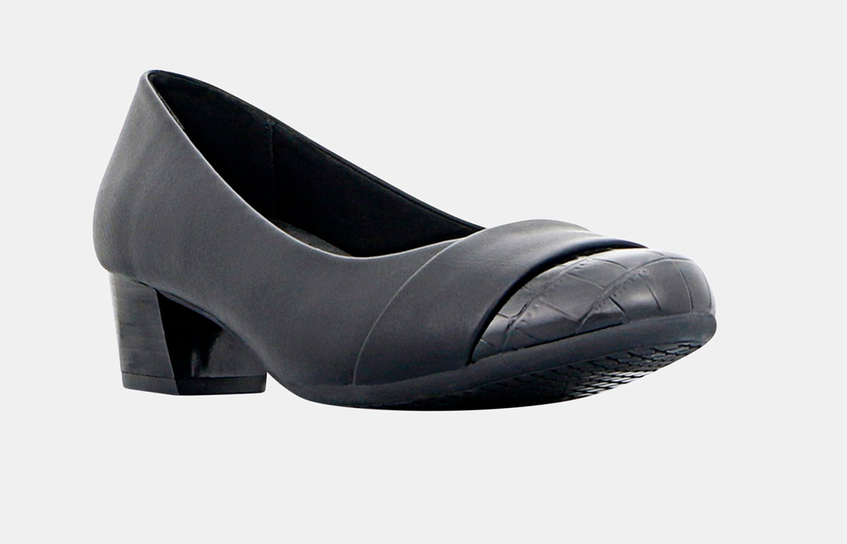 Panache Velver Mid Block Heel Court Shoe in Black