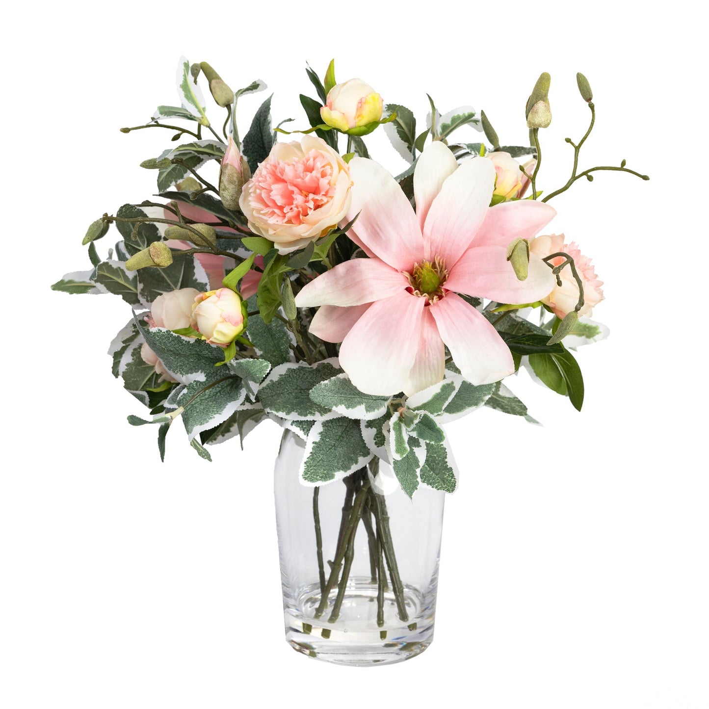 50cm Faux Magnolia Arrangement in Glass Vase Artificial Plant Flower Tree Fake-2