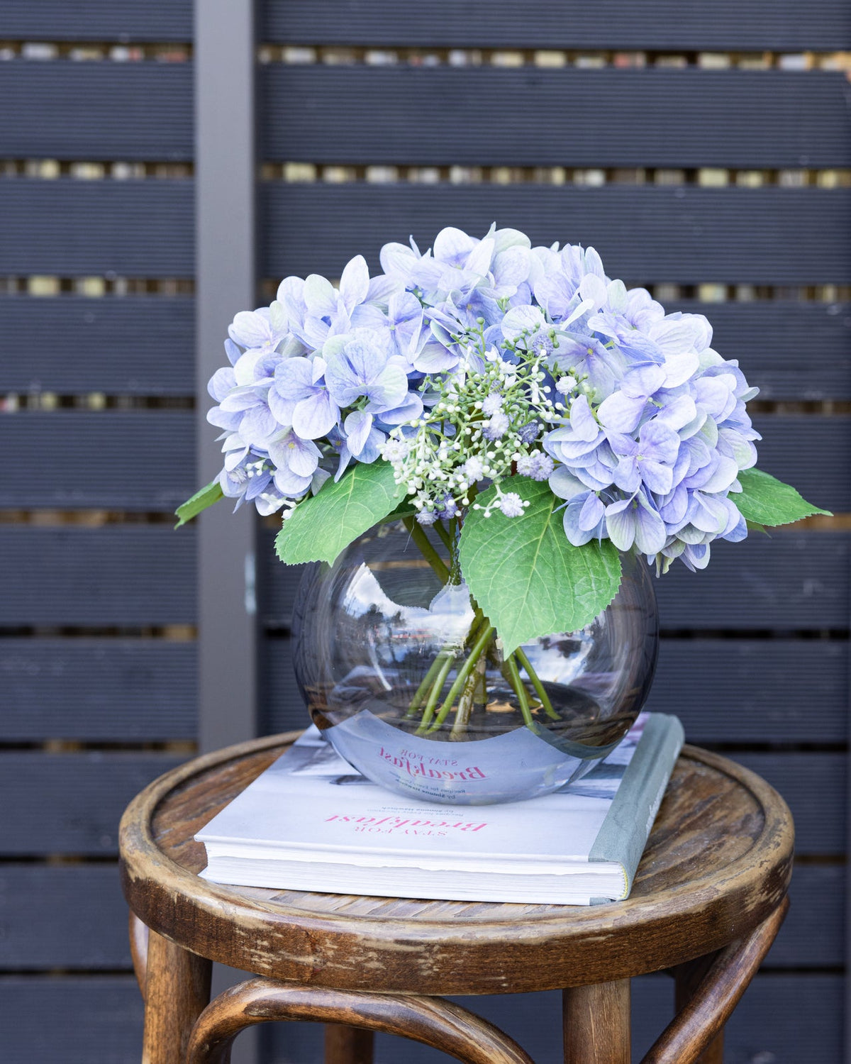 28cm Hydrangea Arrangement in Fish Bowl Artificial Flowers Decor
