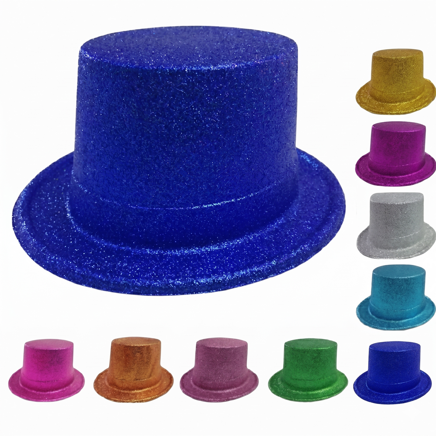 1x Glitter Tall Top Hat Adult Costume Fancy Dress Party - Assorted Colour