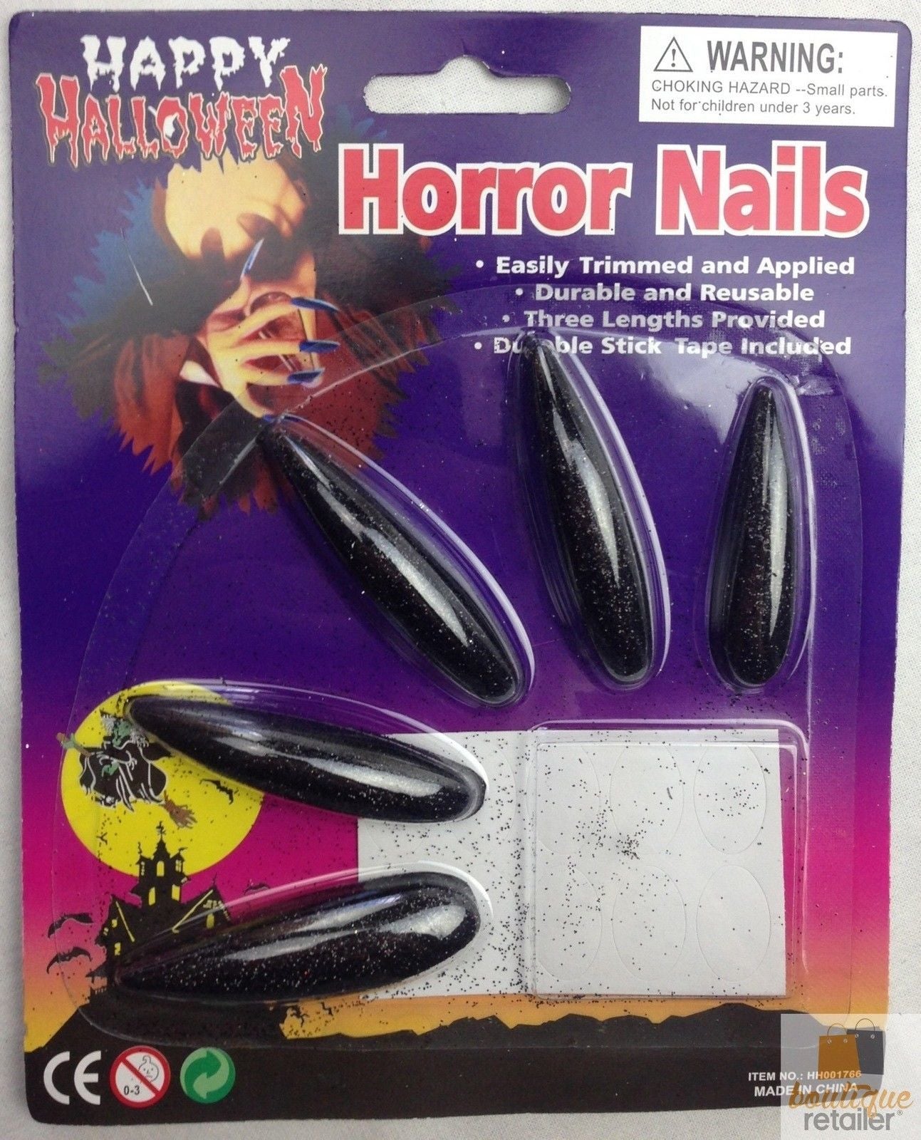 10x Long GLITTER HORROR NAILS Halloween Party Costume Accessory Vampire Witch-2