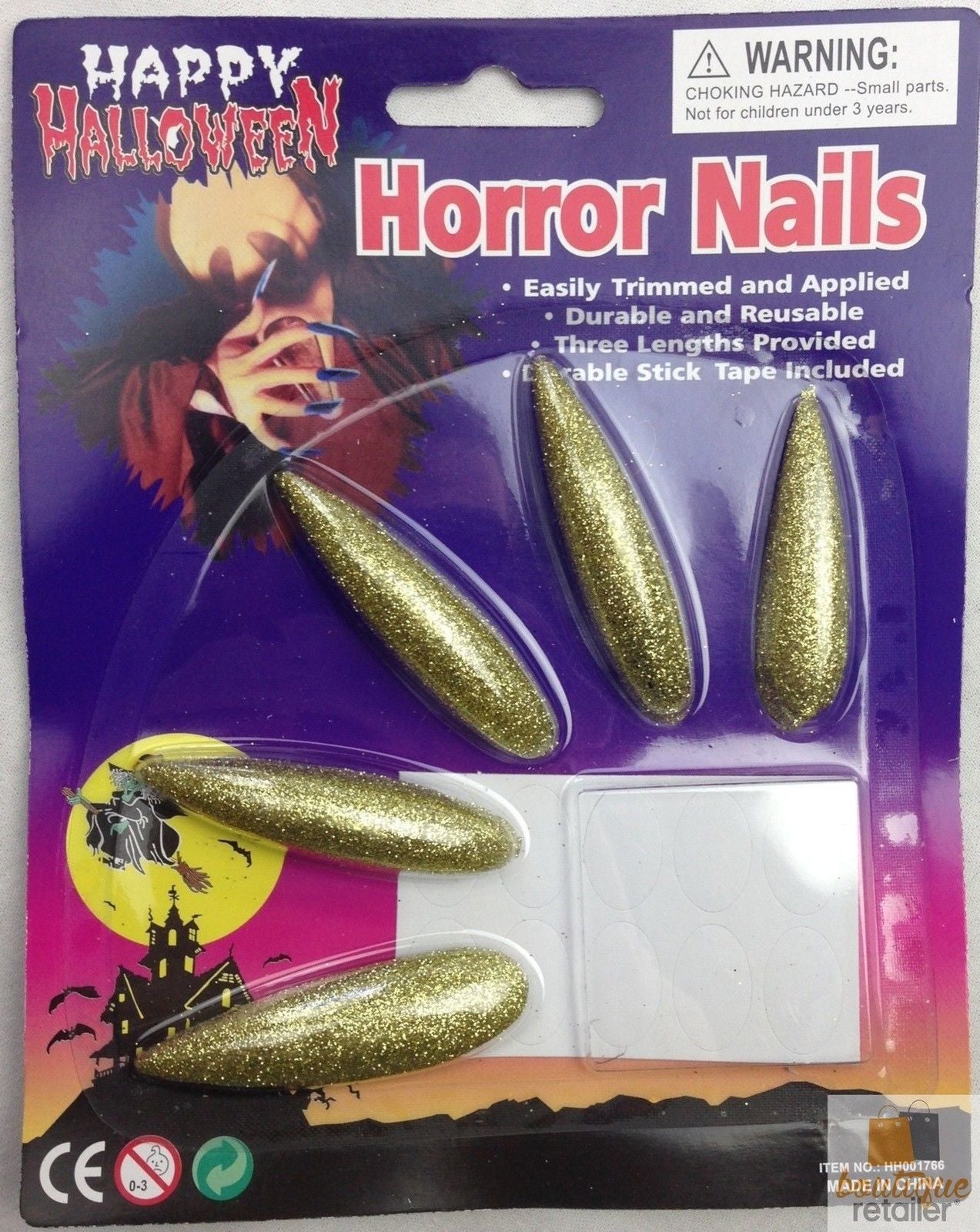 10x Long GLITTER HORROR NAILS Halloween Party Costume Accessory Vampire Witch-3