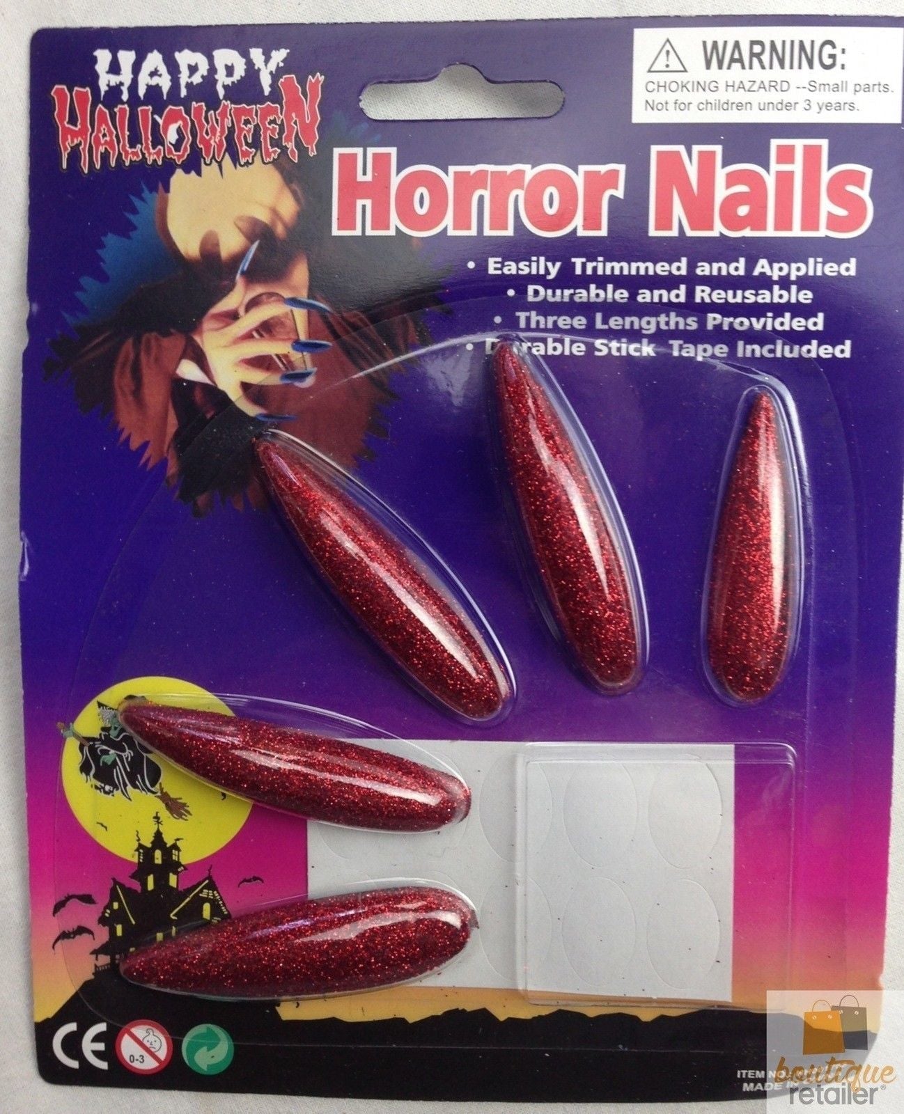 10x Long GLITTER HORROR NAILS Halloween Party Costume Accessory Vampire Witch-4