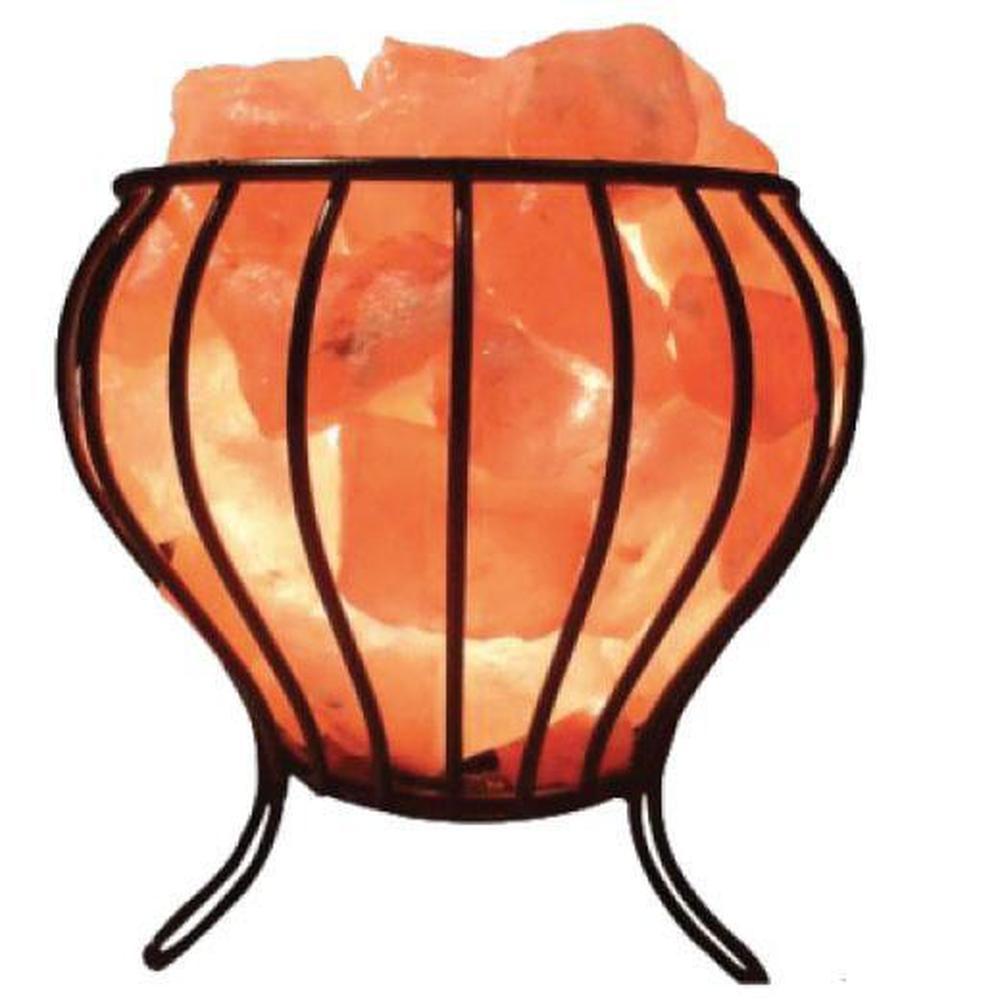 Himalayan Pink Salt Lamp - 12V 12W Iron Basket Bud Conic Shape Carved Rock-0