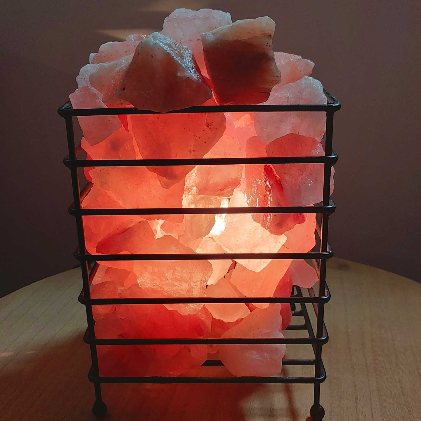 Himalayan Pink Salt Lamp - 12V 12W Iron Basket Rectangle Shape Carved Rock-4
