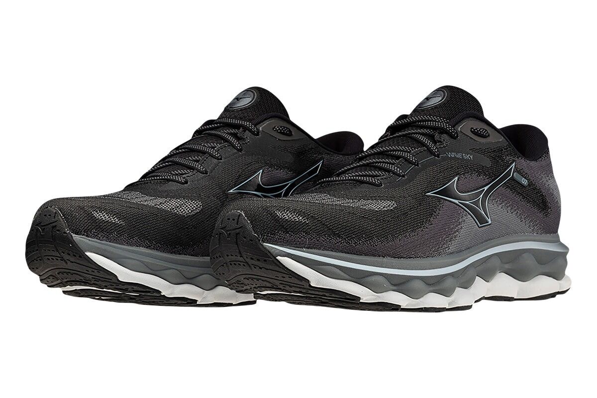 Mens Mizuno Wave Sky 7 2E Wide Black/Glacial Ridge/Stormy Weather, Size US 11.5