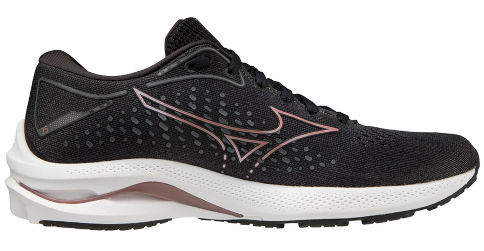 Mizuno Womens Wave Rider 25 Running Atheltic Runner Shoes Sneakers - Black/Pink-1