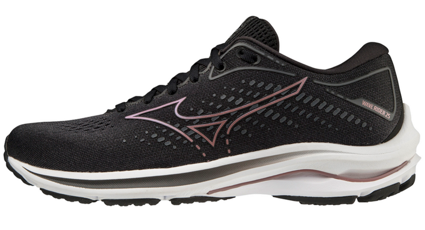 Mizuno Womens Wave Rider 25 Running Atheltic Runner Shoes Sneakers - Black/Pink-3