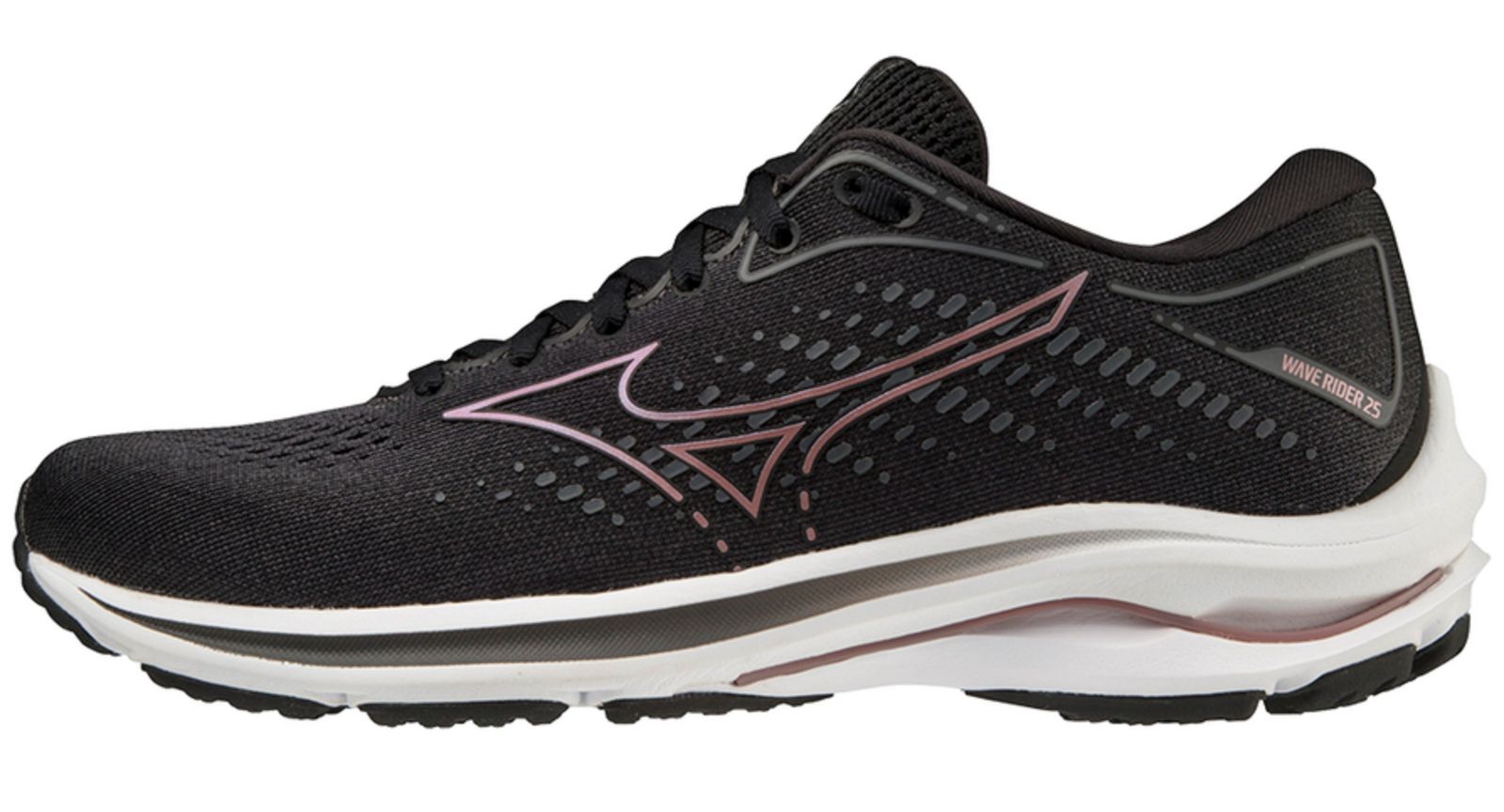 Mizuno Womens Wave Rider 25 Running Atheltic Runner Shoes Sneakers - Black/Pink-3
