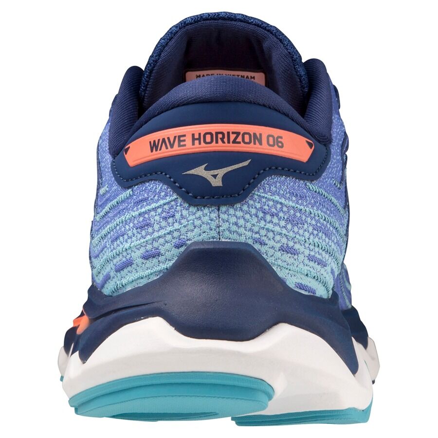 Mizuno Women's Wave Horizon 6 Running Shoes in Dazzling Blue/Silver/Neon Flame – Size US 7.5