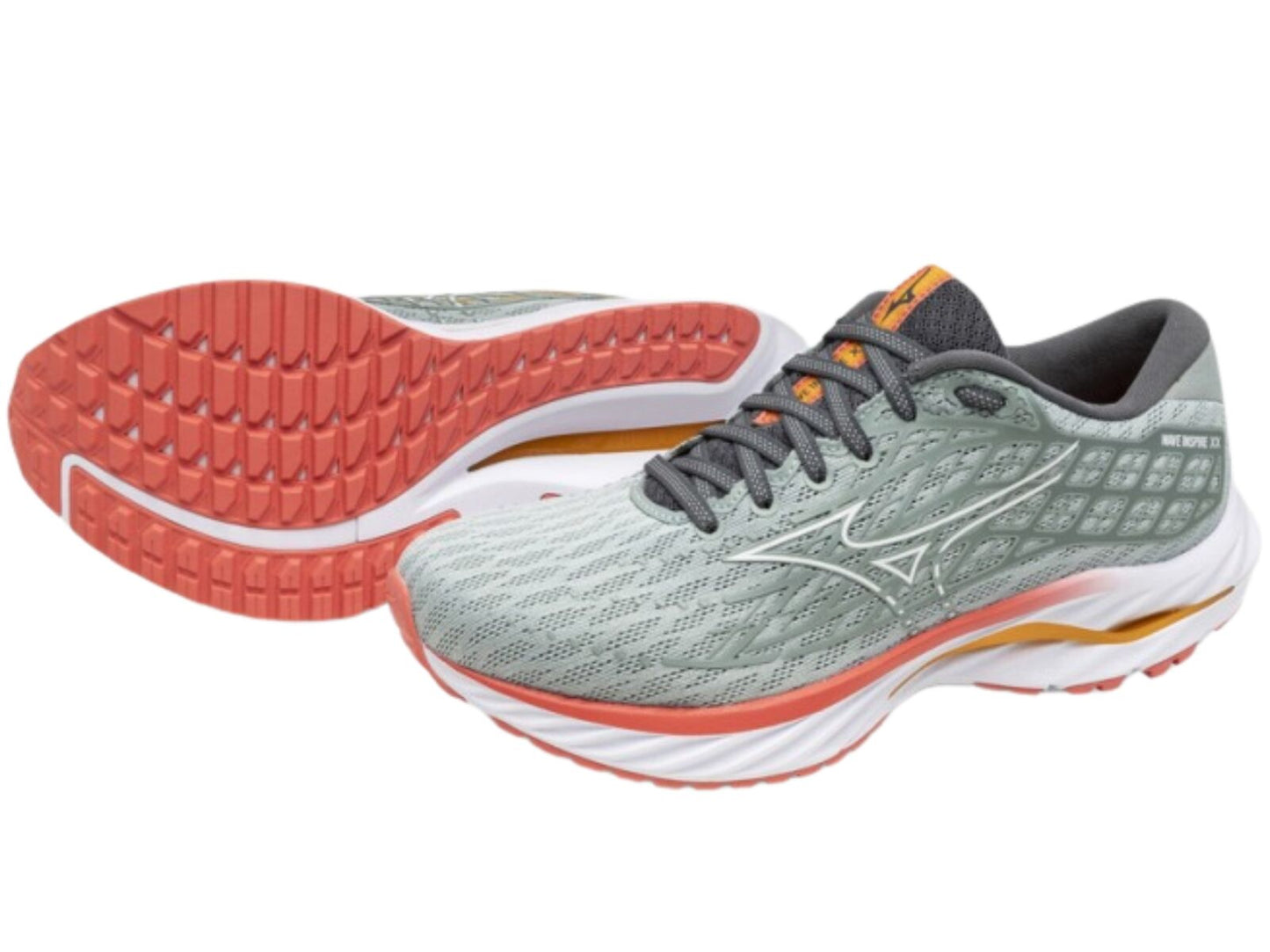 Mizuno Womens Wave Inspire 20 Running Shoes – Grey Mist/White/Dubarry – Size 7-4