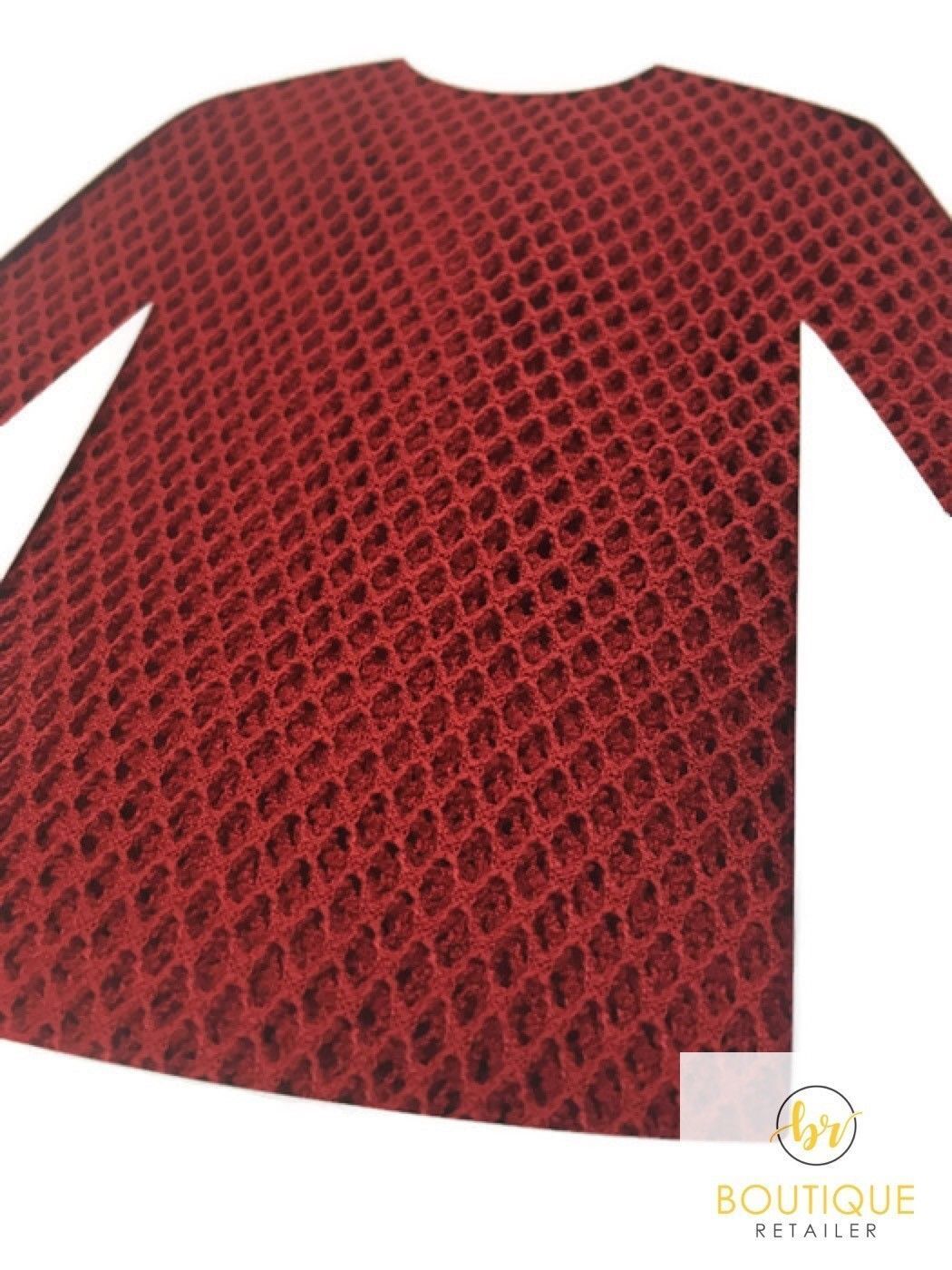 3x Womens Fishnet Mesh Top Long Sleeve Sheer Stretch See Through Costume - Red