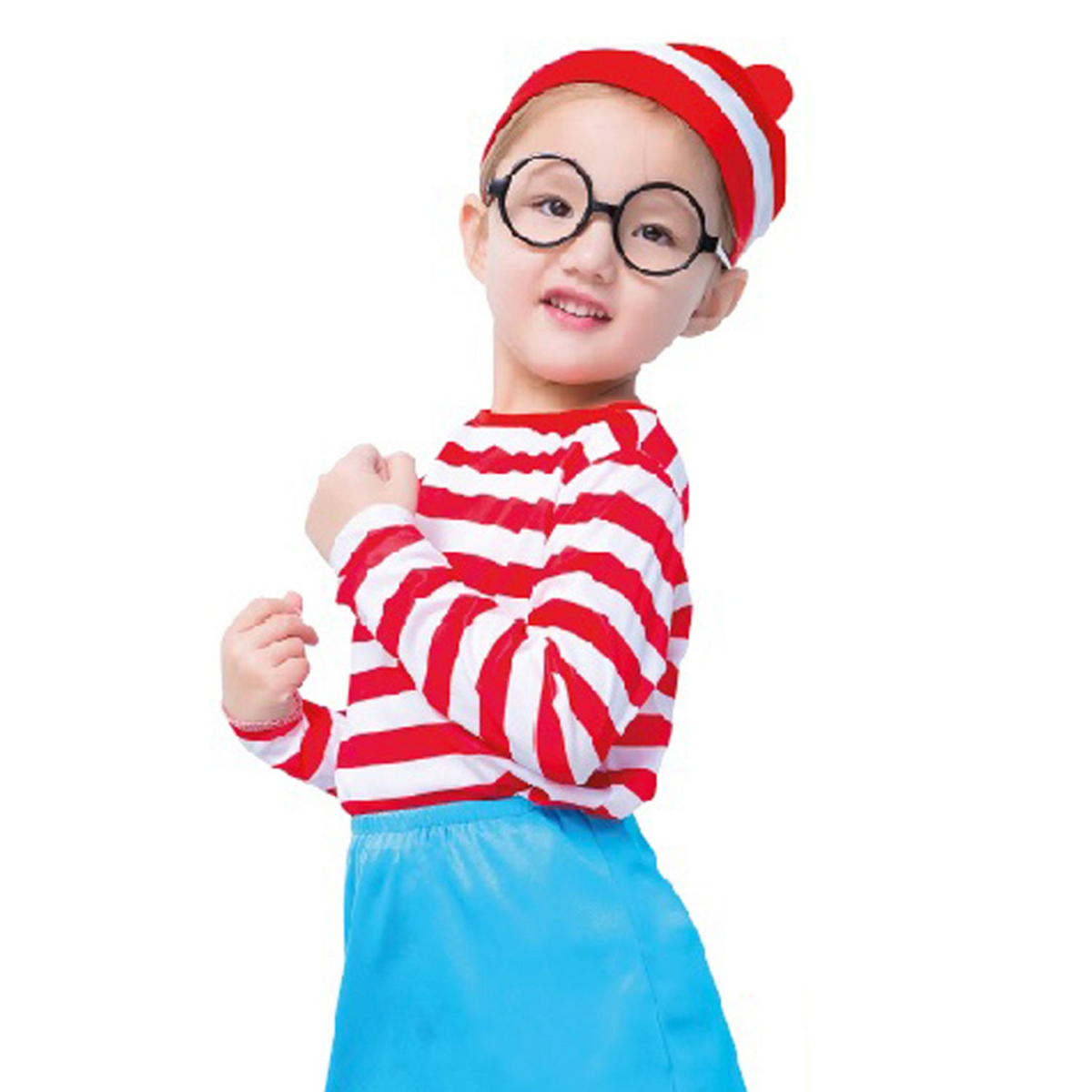 Kids Red & White Stripe Costume Full Set Party Hat Shirt Top Pants Girls Book Week Halloween