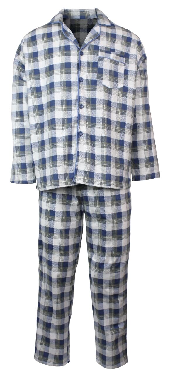 Mens Flannelette Pyjama Set Sleepwear Soft 100% Cotton PJs Two Piece - Light Blue Check-4