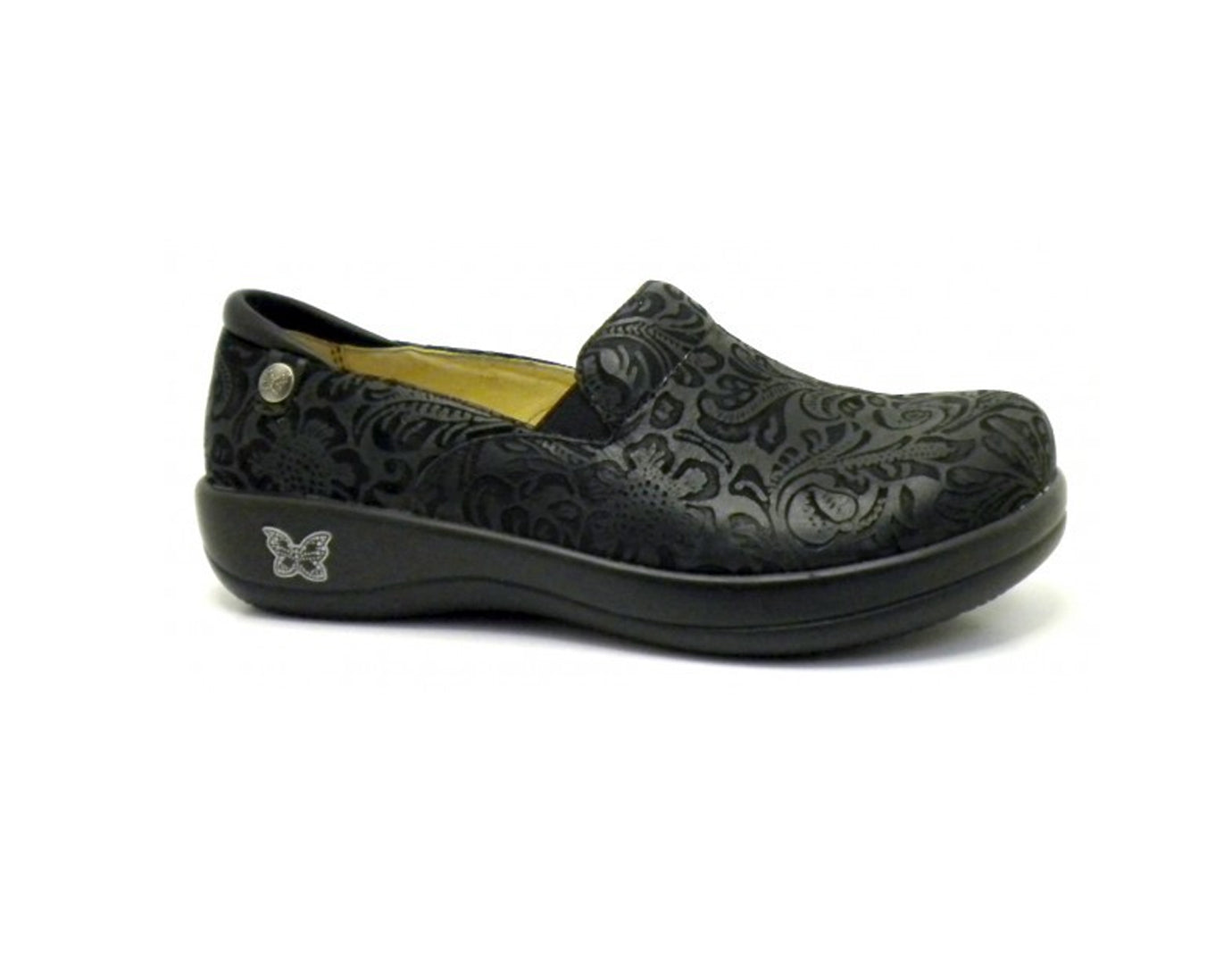 ALEGRIA Keli Nursing Shoes Slip On Womens Work Working Hospitality - Black Embossed Paisley-9