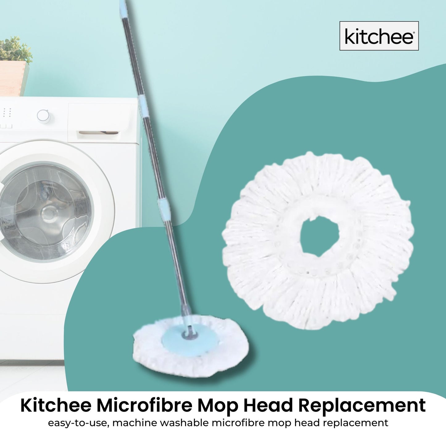 Kitchee Microfibre Mop Head Replacement for Kitchee Spin Mop - White Round-1