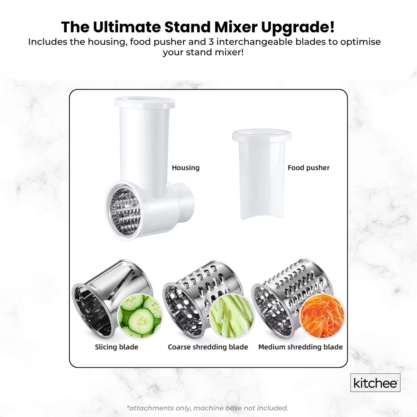 Kitchee Slicer Shredder Grater 3 Attachments - Compatible with KitchenAid Mixer-4