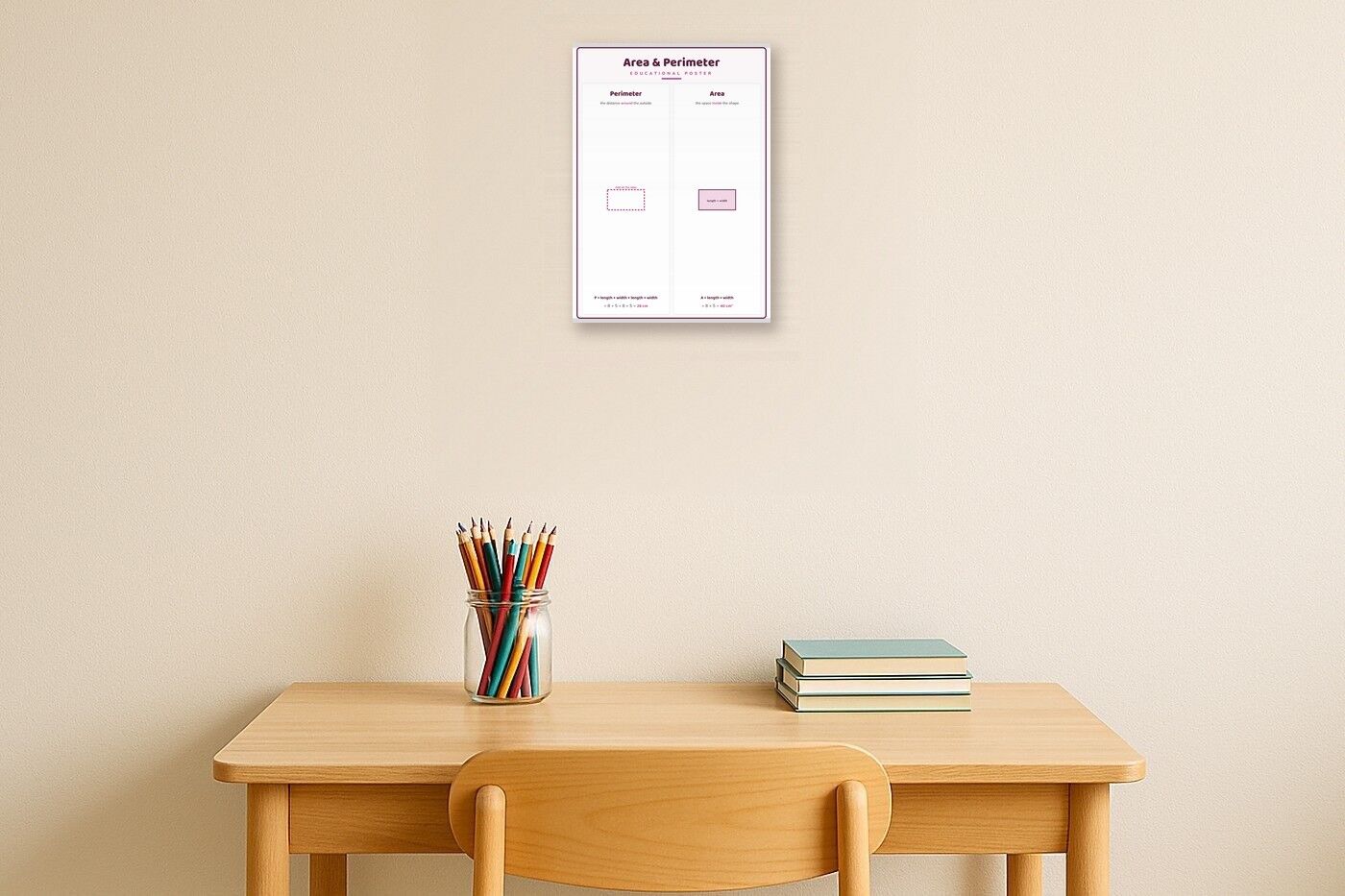 Area & Perimeter: A4 Matte Laminated Educational Poster Print - 210x297mm