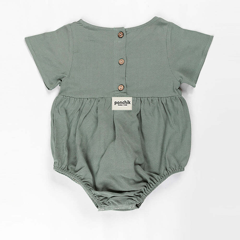 Ponchik Babies + Kids - Linen Romper - Artichoke Green - Size 2y Only-3