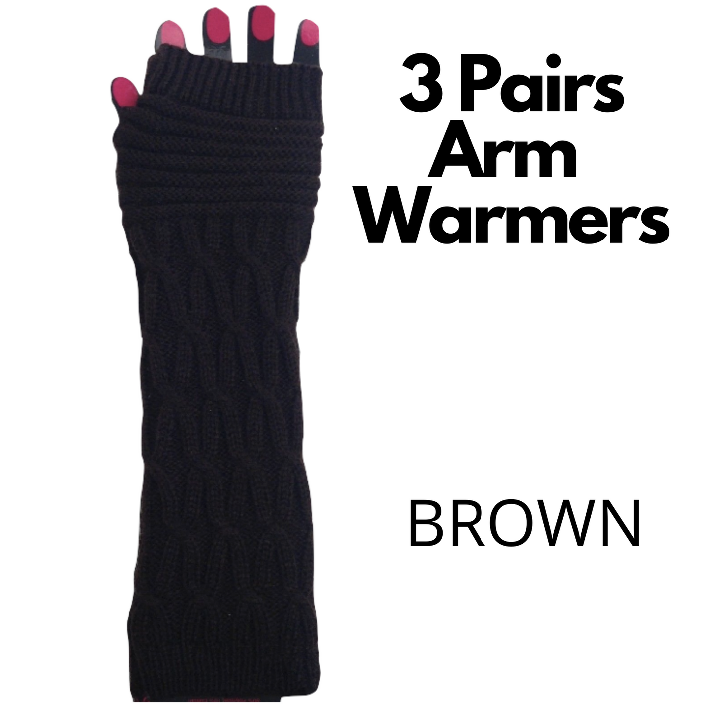 3x Womens 32cm Long Knitted Fingerless Arm Warmers Bulk Pack - Winter Gloves (Assorted Colours)-4