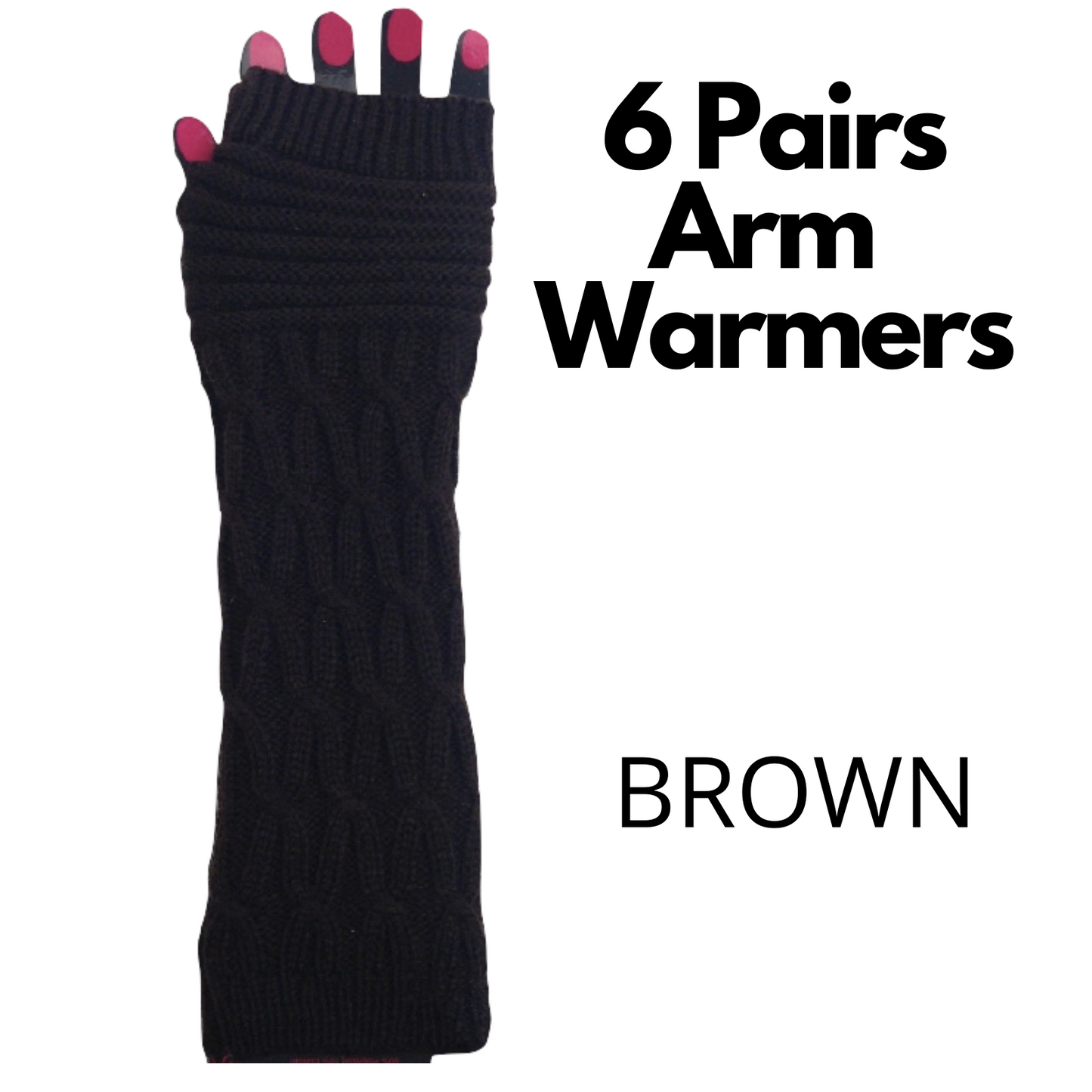 6x Womens 32cm Long Knitted Fingerless Arm Warmers Bulk Pack - Winter Gloves (Assorted Colours)-4