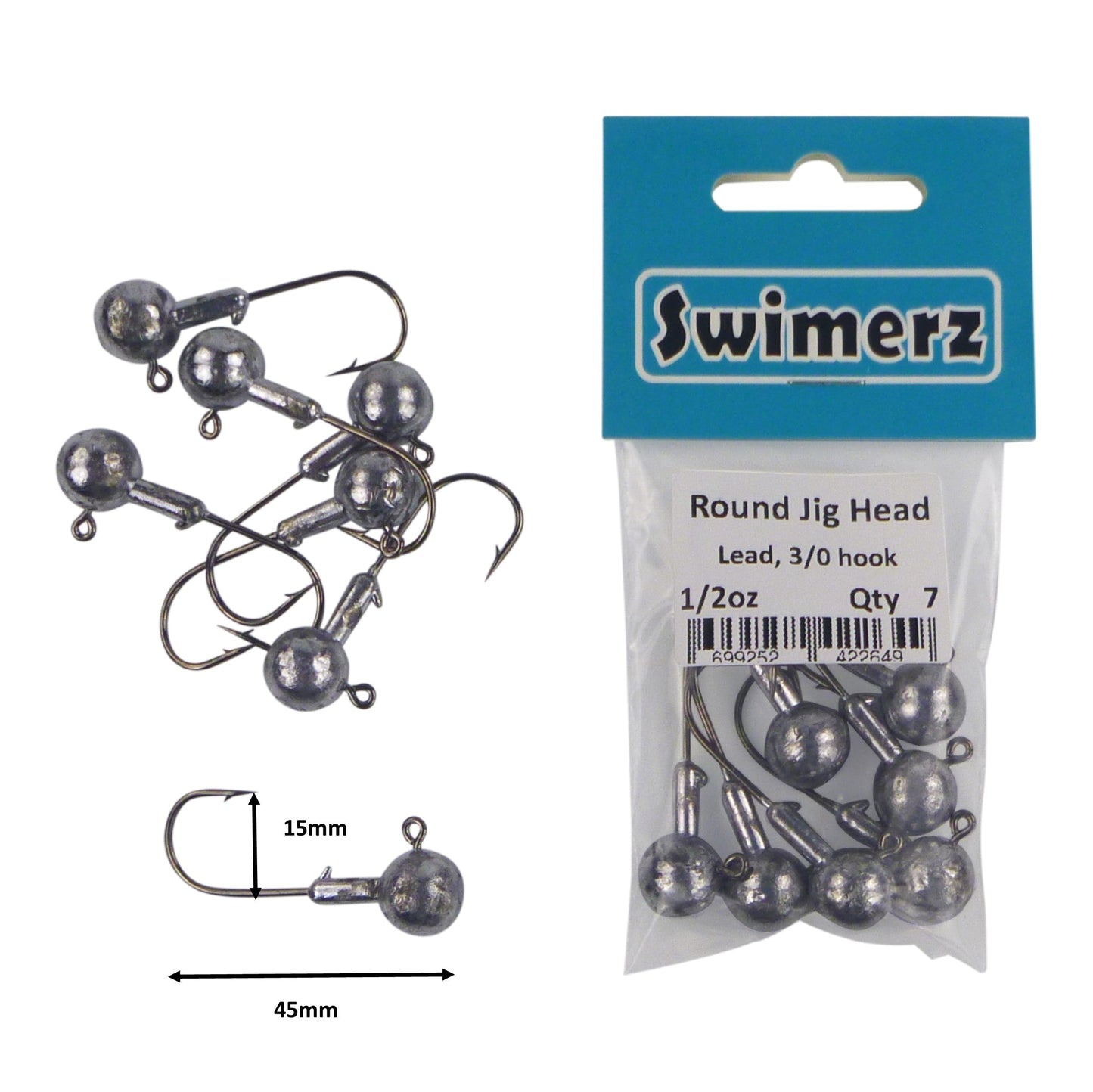 Swimerz Round Jig Head, 1/2 oz 2/0 Hook, 8 pack-1
