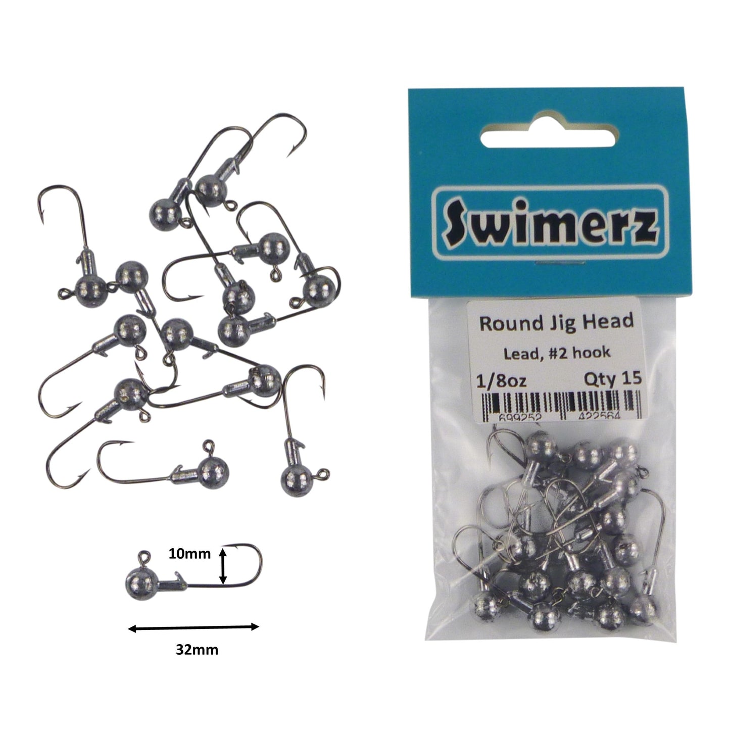 Swimerz Round Jig Head, 1/8 oz #2 Hook, 15 pack-1
