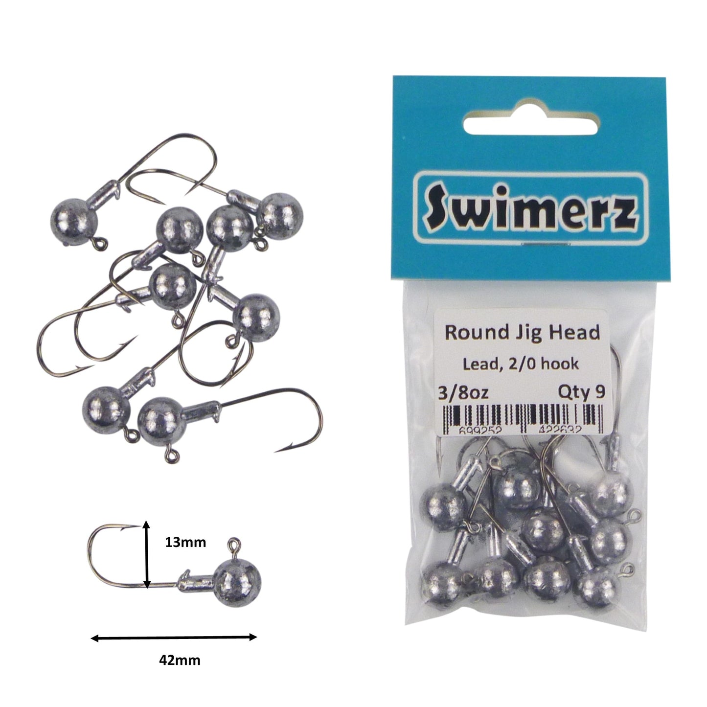 Swimerz Round Jig Head, 3/8 oz 2/0 Hook, 9 pack-1